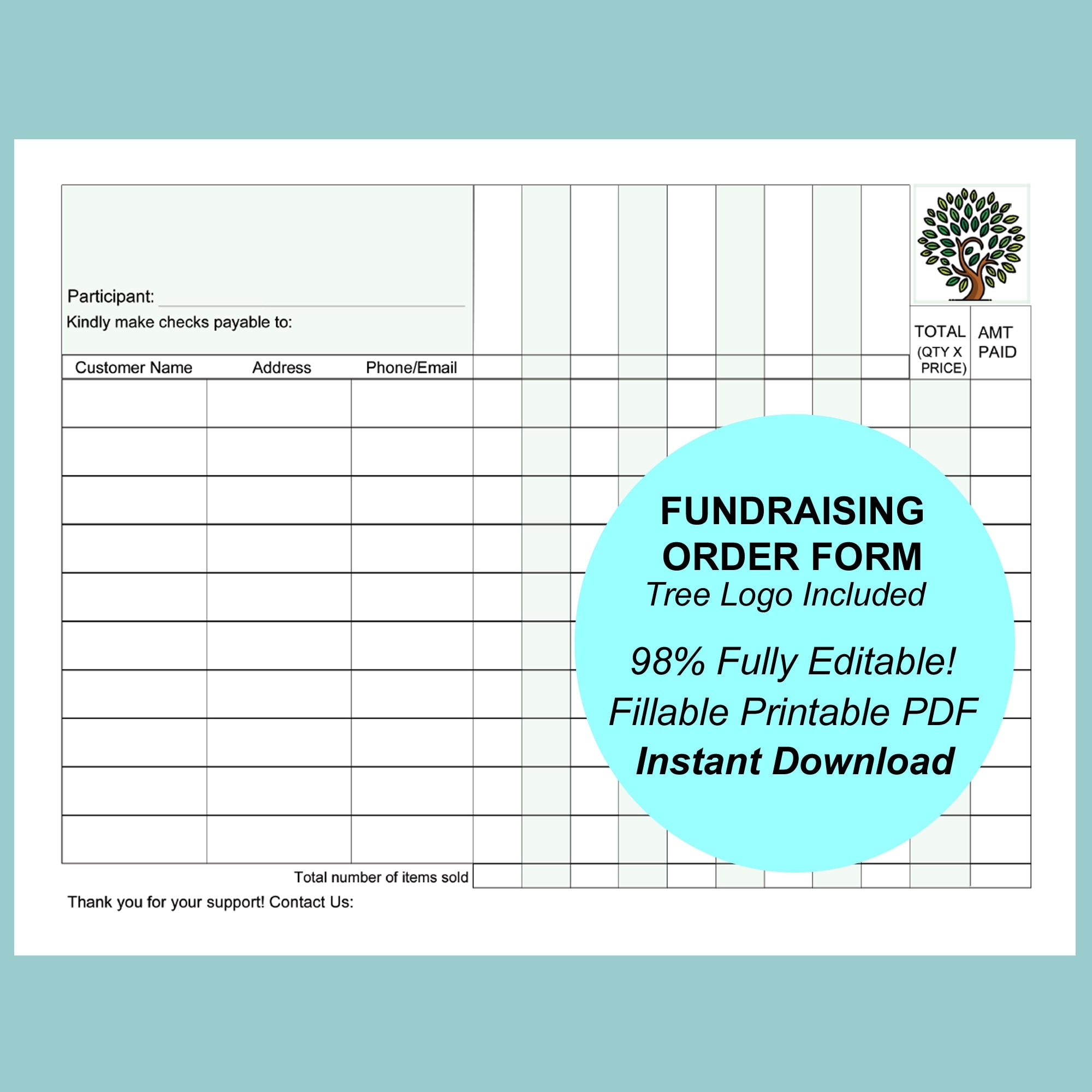 EDITABLE FUNDRAISER FORM Printable Fundraising Order Form School 