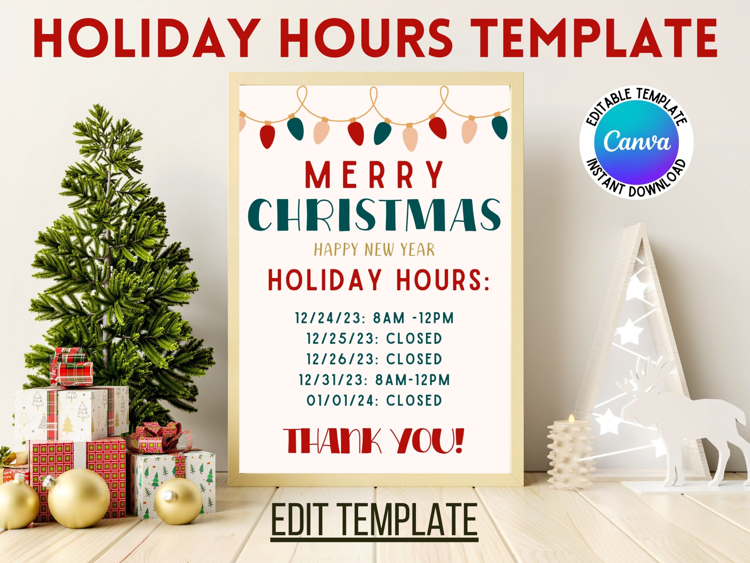 Editable Holiday Hours Template In Canva Festive Flexibility For Your Business Etsy