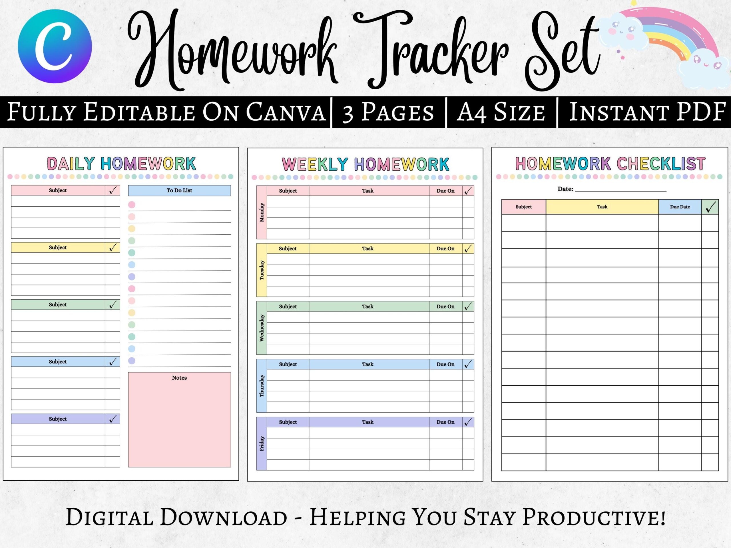 Editable Homework Planner Printable Digital Student Planner Editable Homework Planner Printable Digital Student Planner