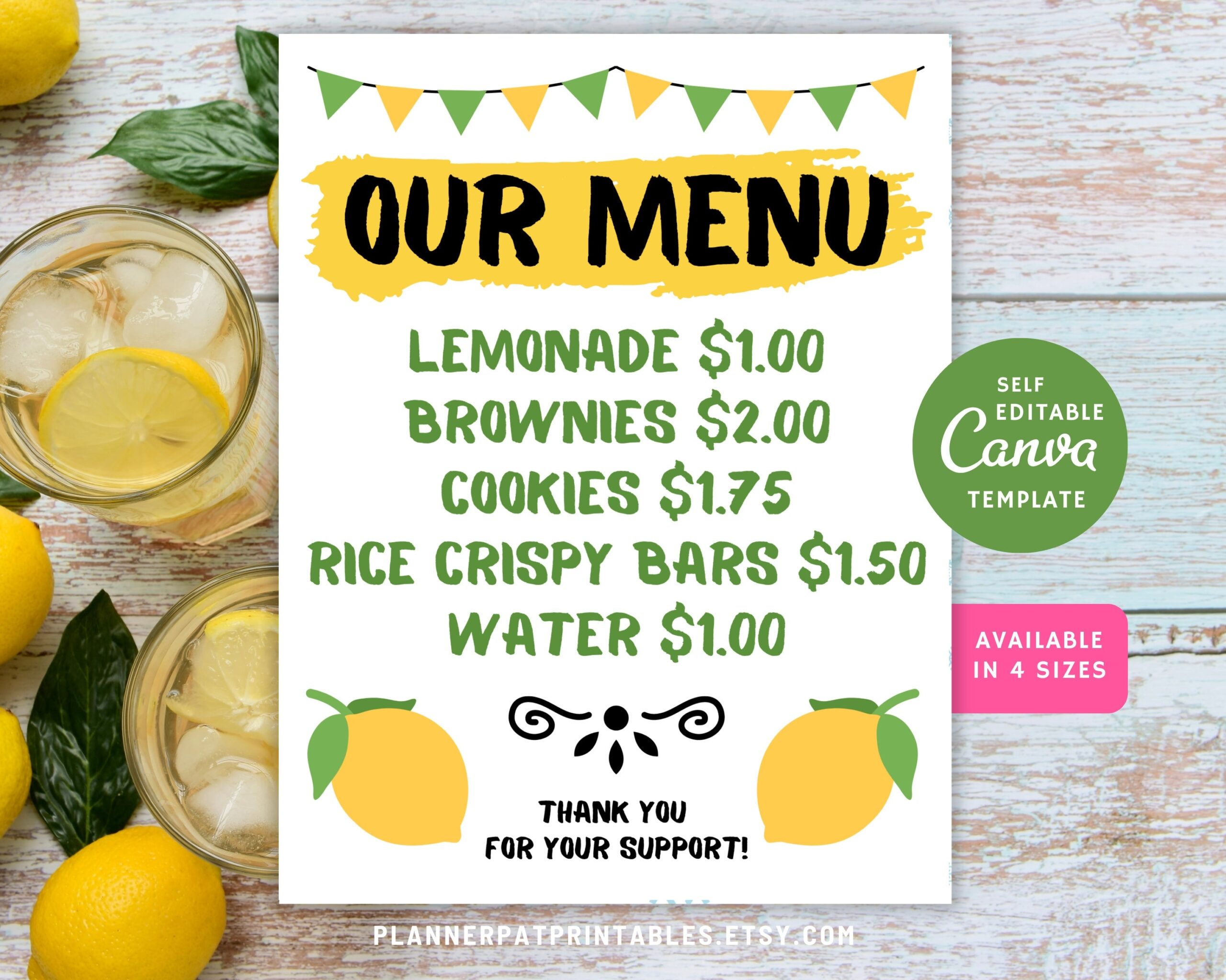 Editable Lemonade Stand Menu Printable Kids Lemonade Pricing Sign Canva Etsy