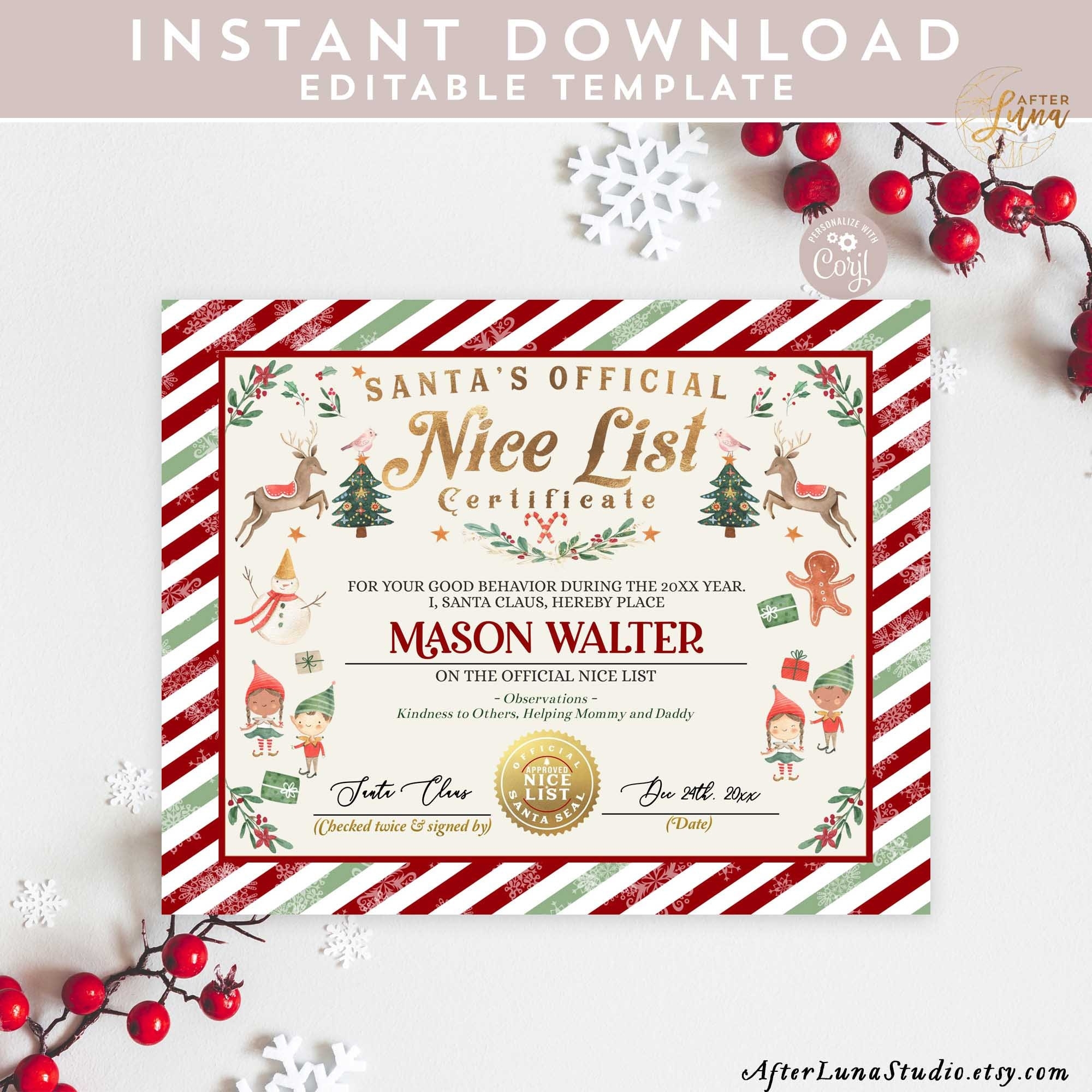 EDITABLE Nice List Certificate Printable Santa s Official Document EDITABLE Nice List Certificate Printable Santa s Official Document