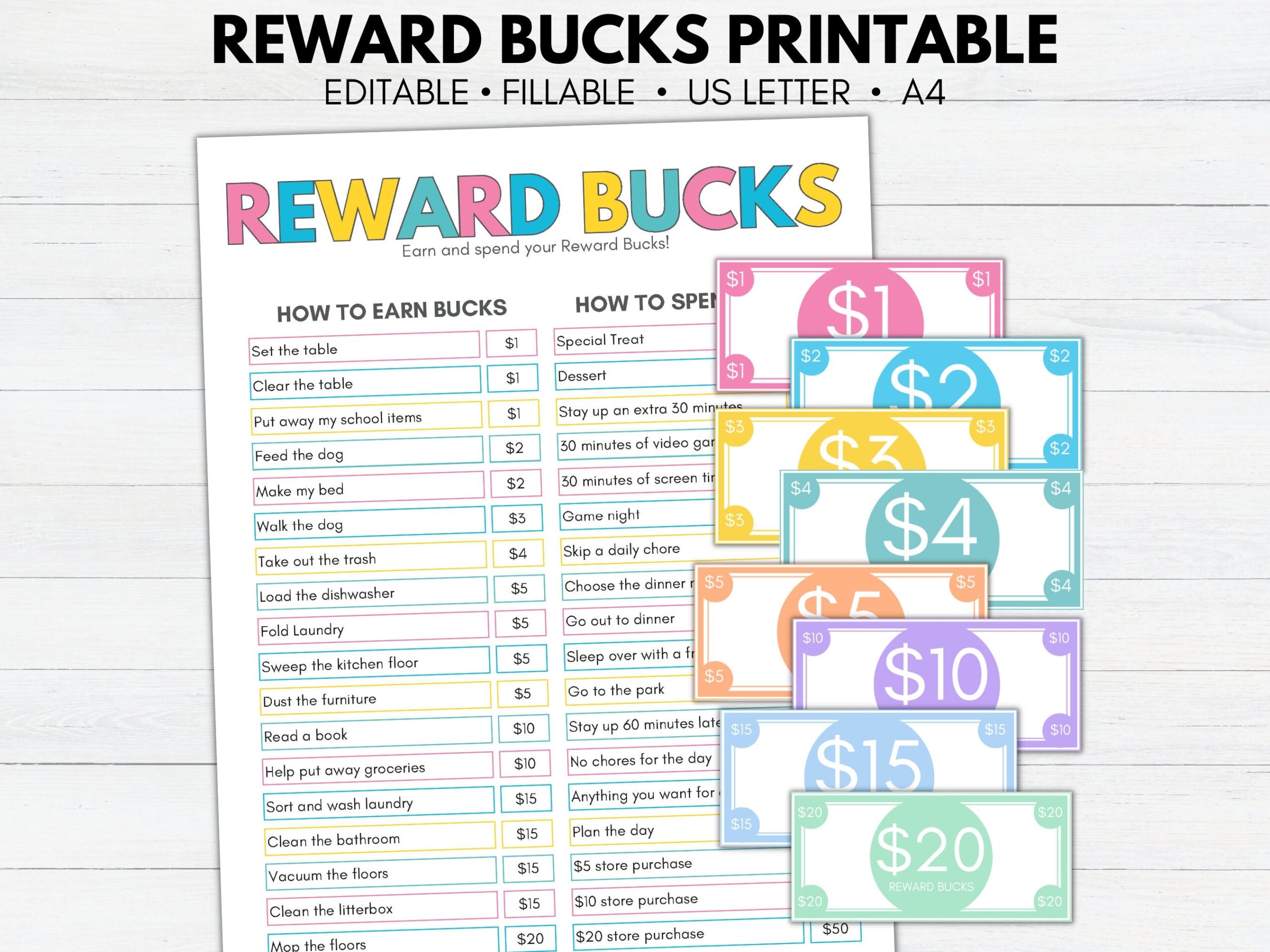 Editable Reward Bucks Printable Chore Bucks Printable Mom Bucks Reward System For Kids Good Behavior Bucks Play Money Allowance Etsy