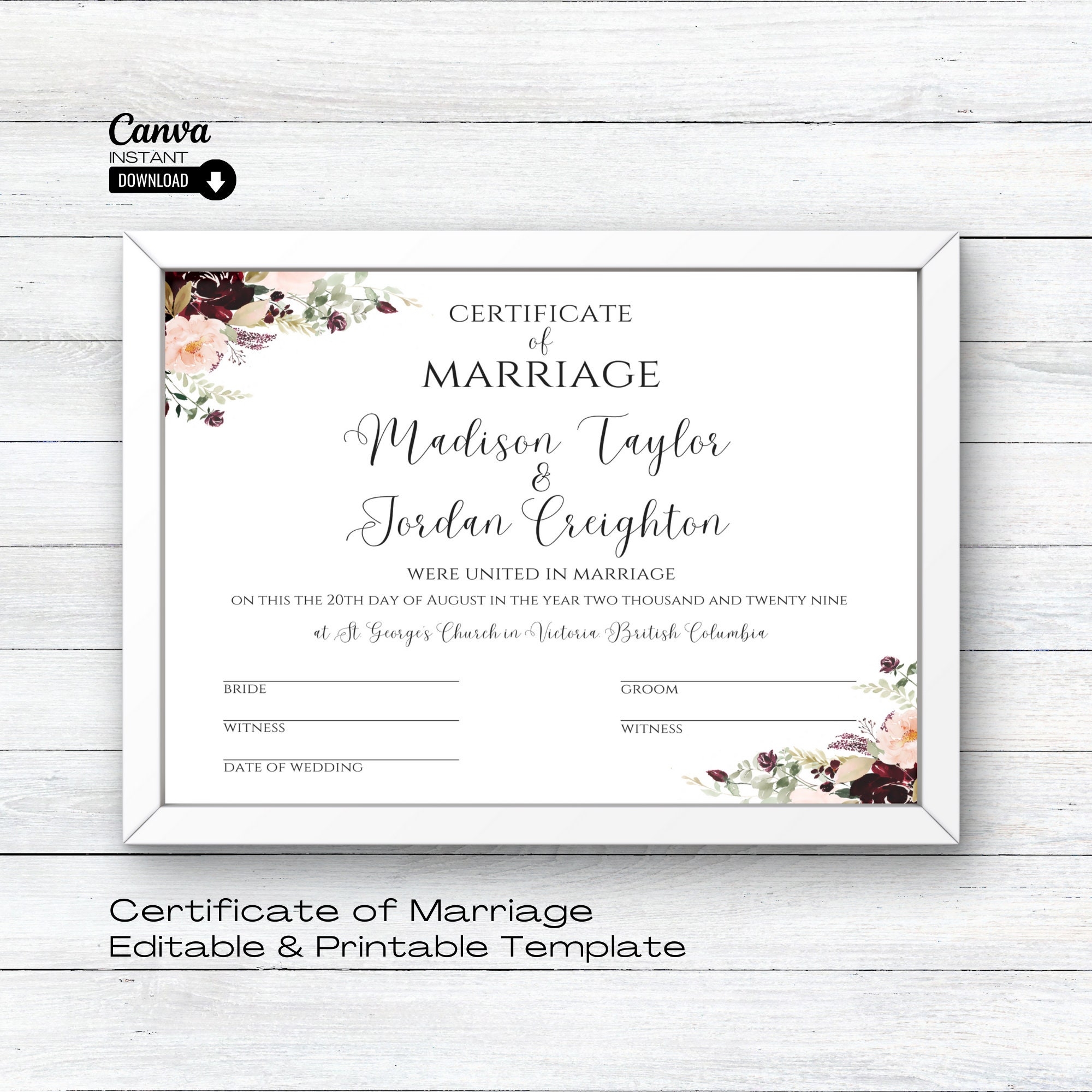 Editable Wedding Certificate Template Marriage Certificate 