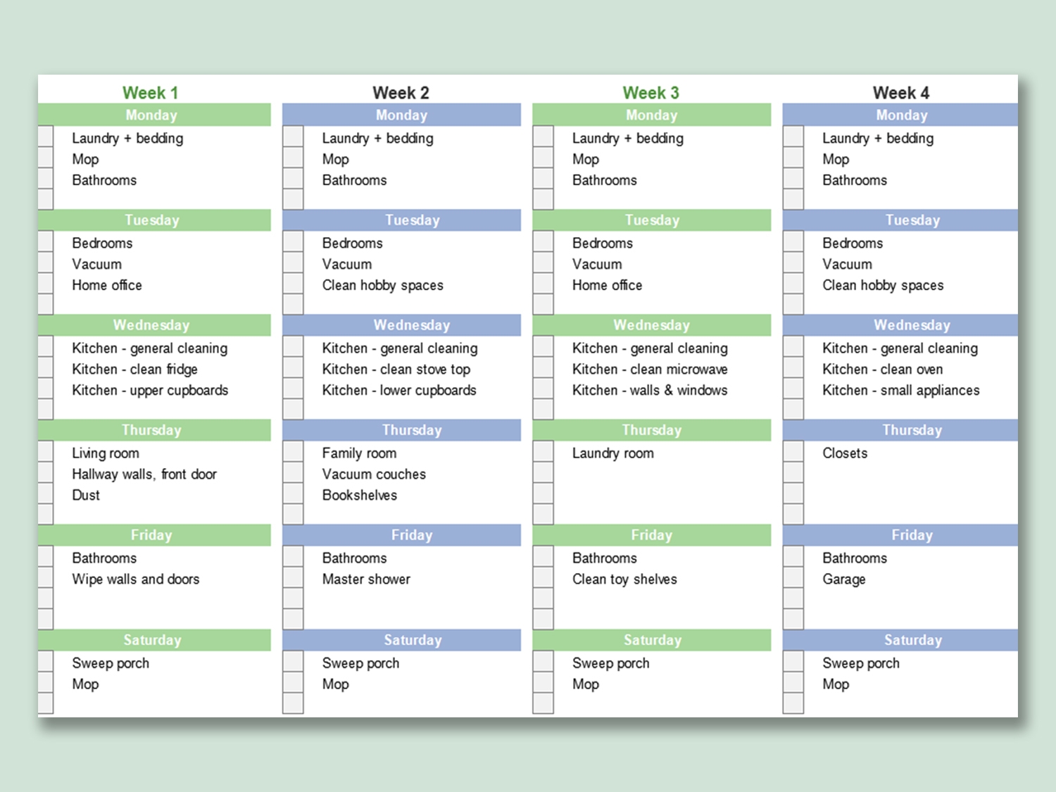 EXCEL Of House Cleaning Schedule xls WPS Free Templates