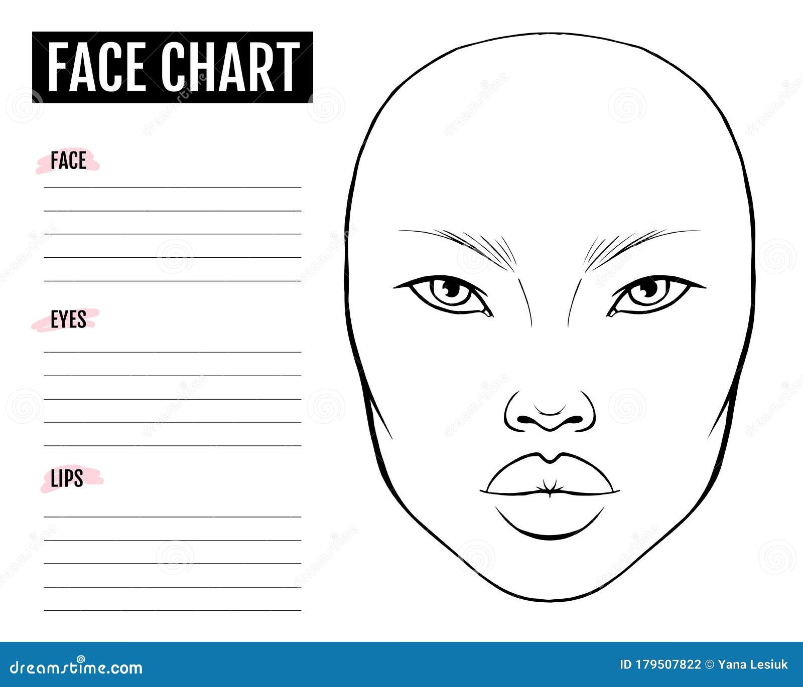 Face Chart Blank Makeup Artist Vector Template Stock Vector Illustration Of Eyeshadow Facechart 179507822