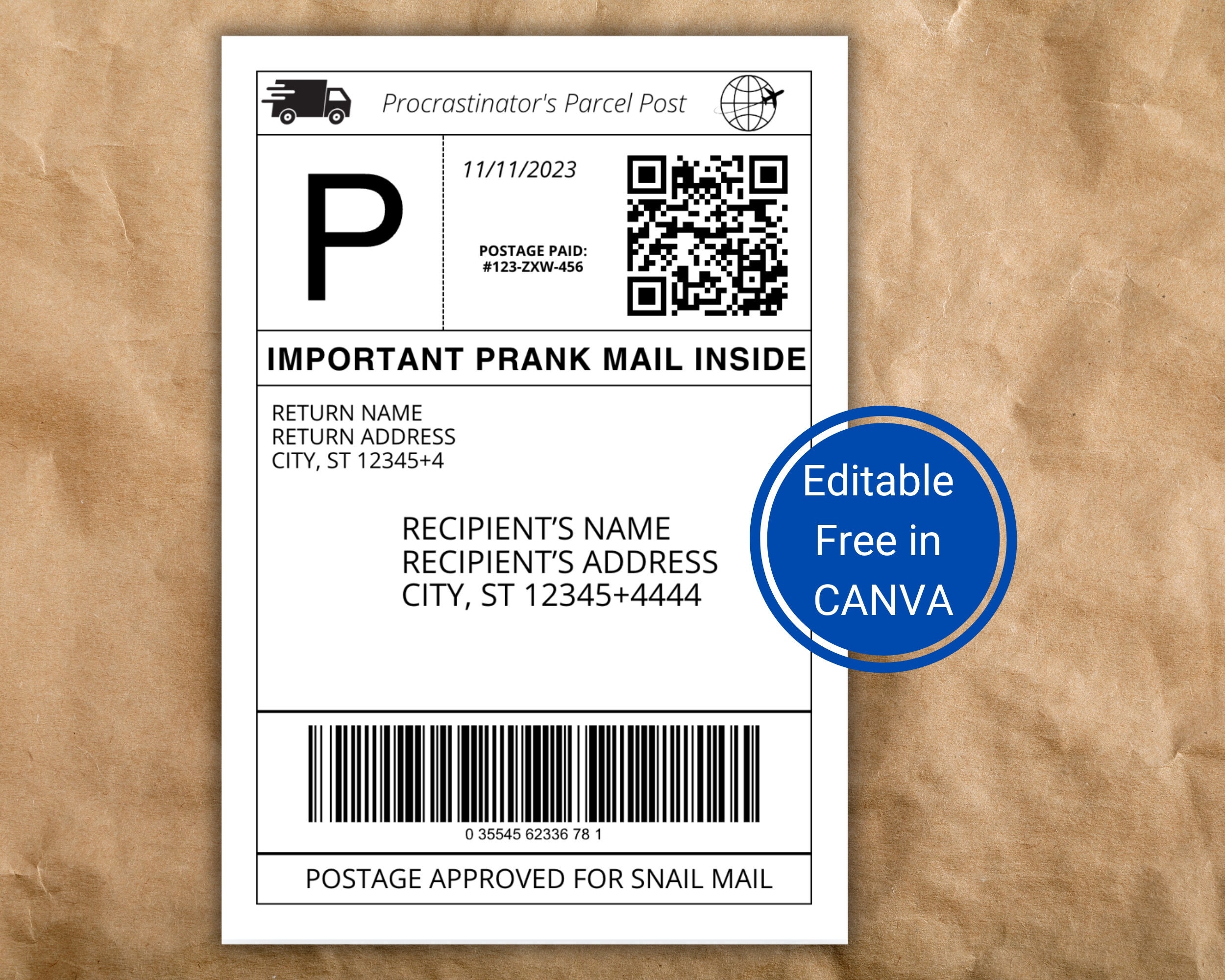 Fake Shipping Label Editable Canva Template Funny Custom Gift Label Fake Shipping Label Printable Prank Shipping Label Edit Free In Canva Etsy