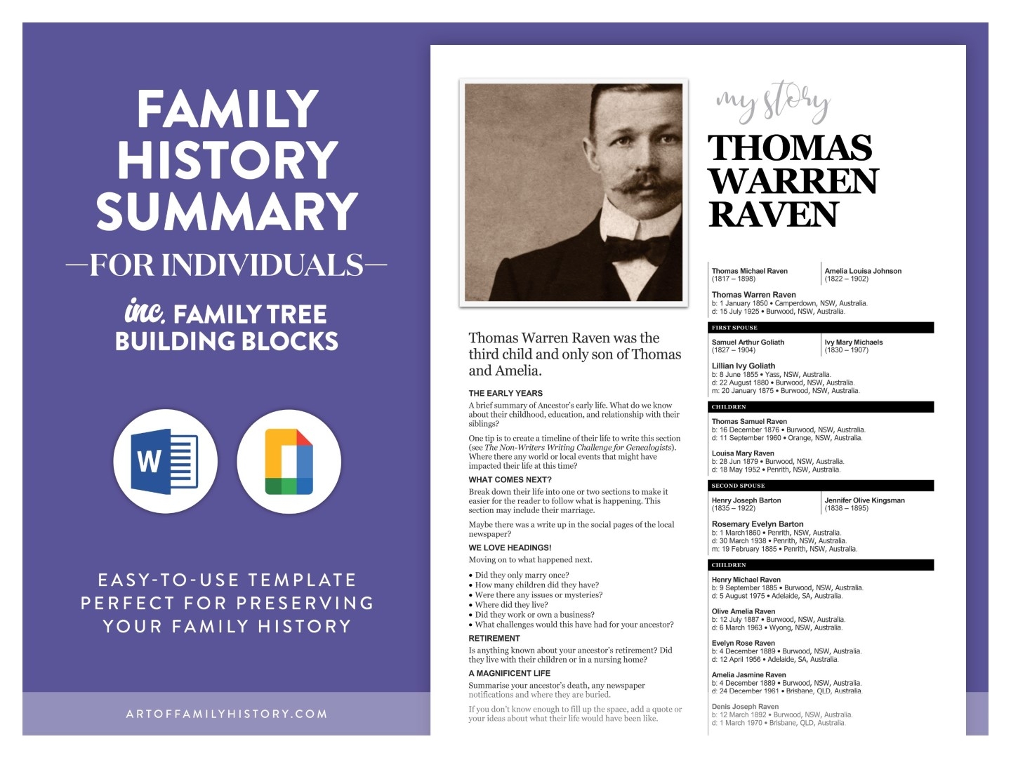 Family History Summary Template The Creative Family Historian