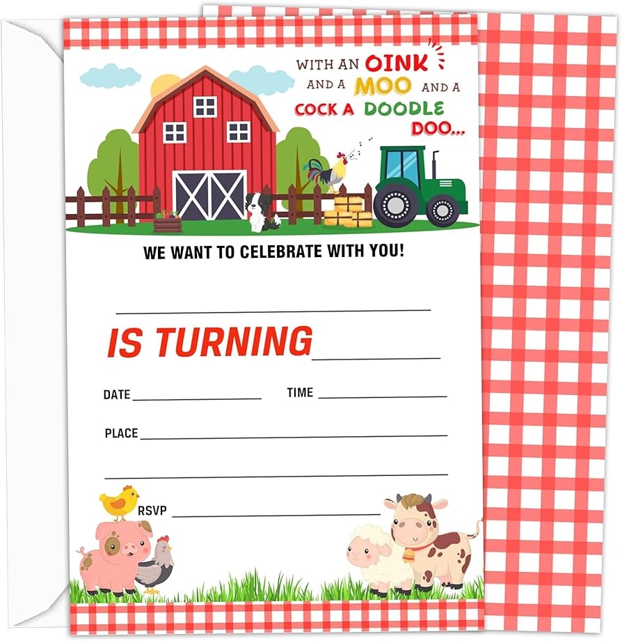 Farm Animals Birthday Party Invitations Cards Farm Tractor Birthday Invitations Barnyard Fill In Style Invite Cards For Boys Girls Kids With 