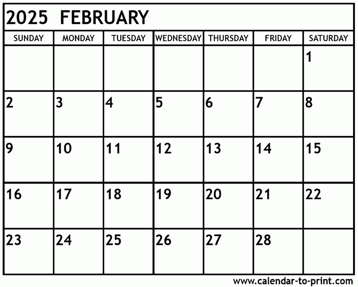 Blank February 2025 Calendar Printable Free