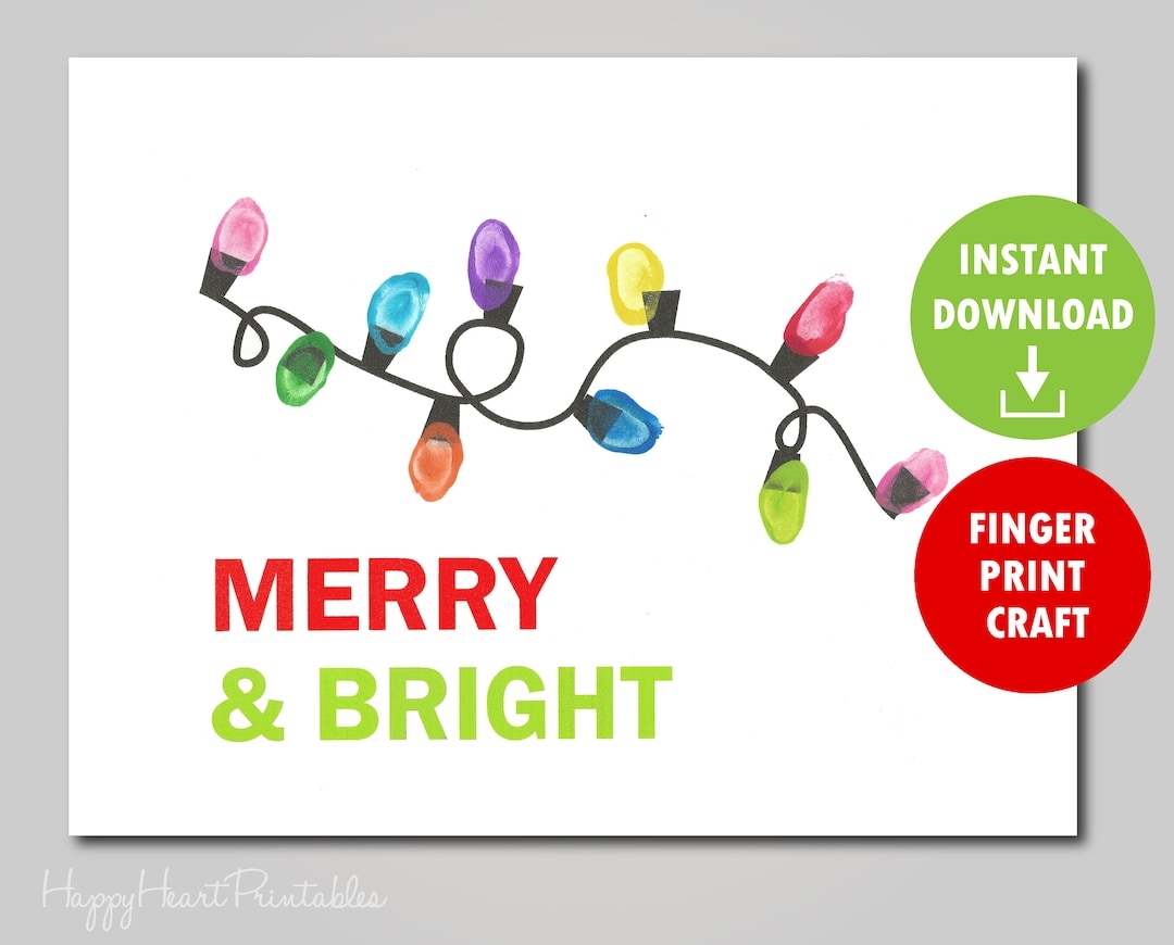 Fingerprint Christmas Lights Printable Template Fingerprint Christmas Art Etsy