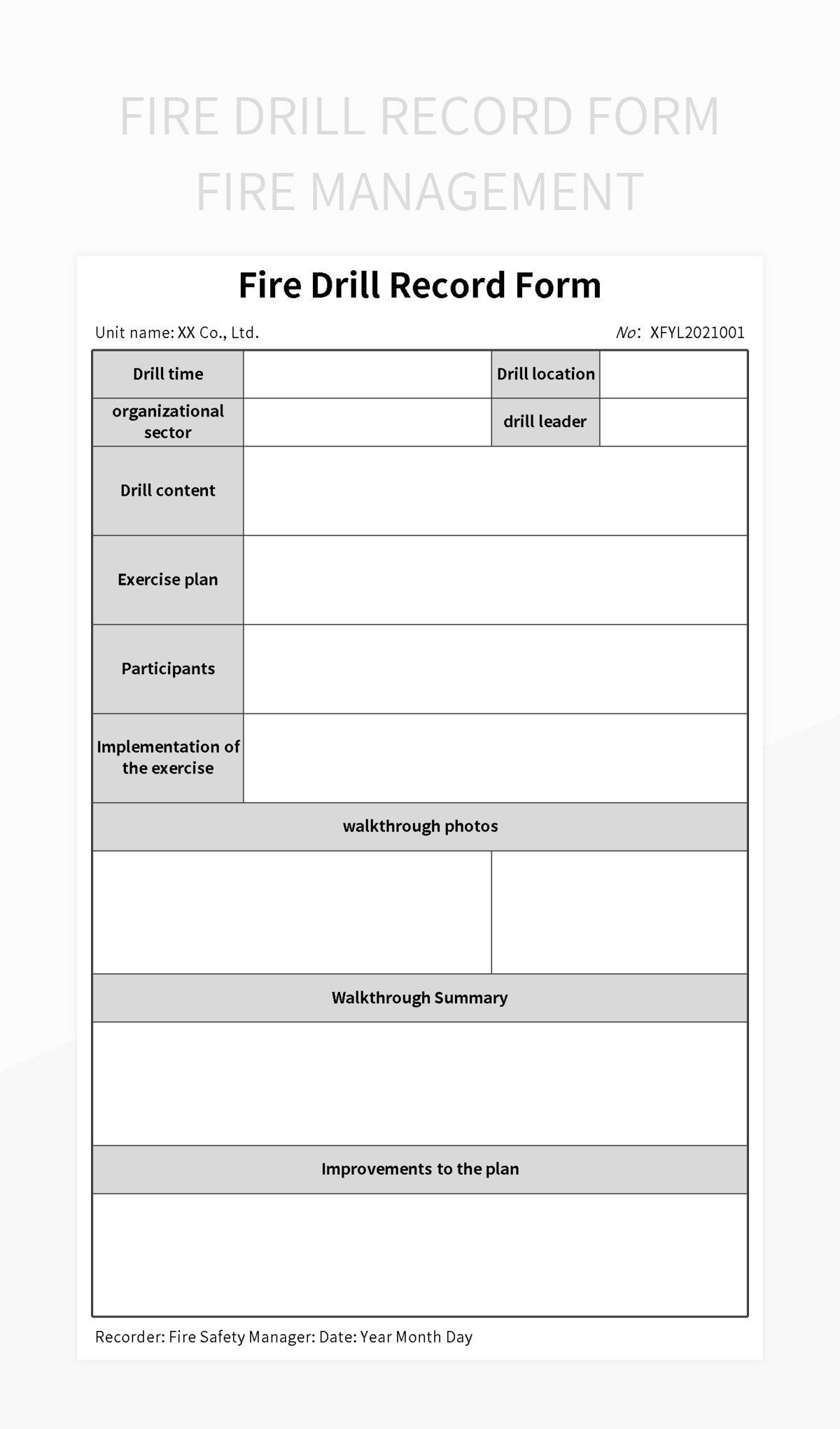 Free Printable Fire Drill Form Template