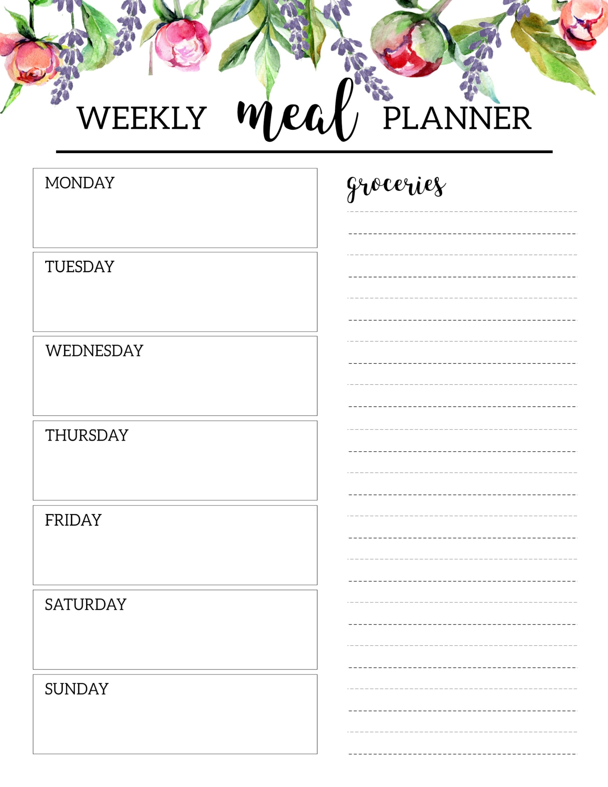 Weekly Meal Plan Template Free Printable