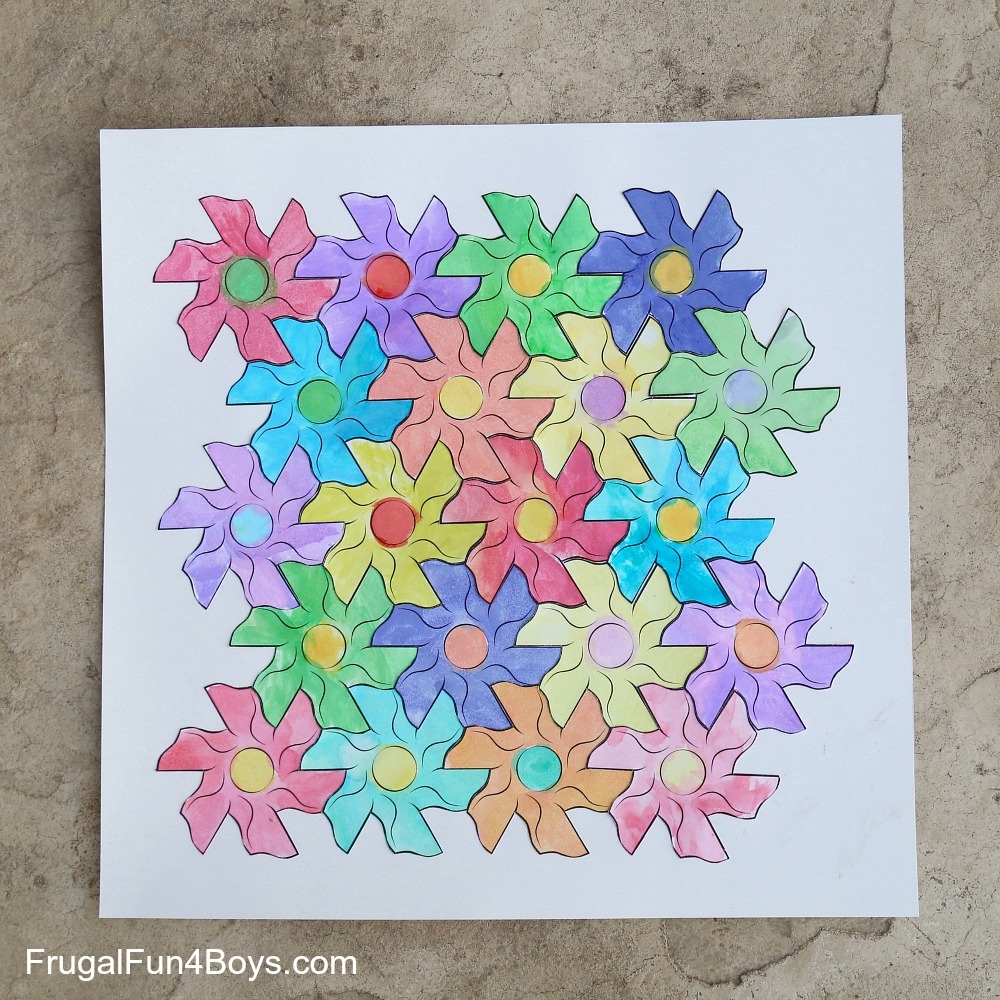 Flower Tessellation Activity For Kids with A Printable Template 