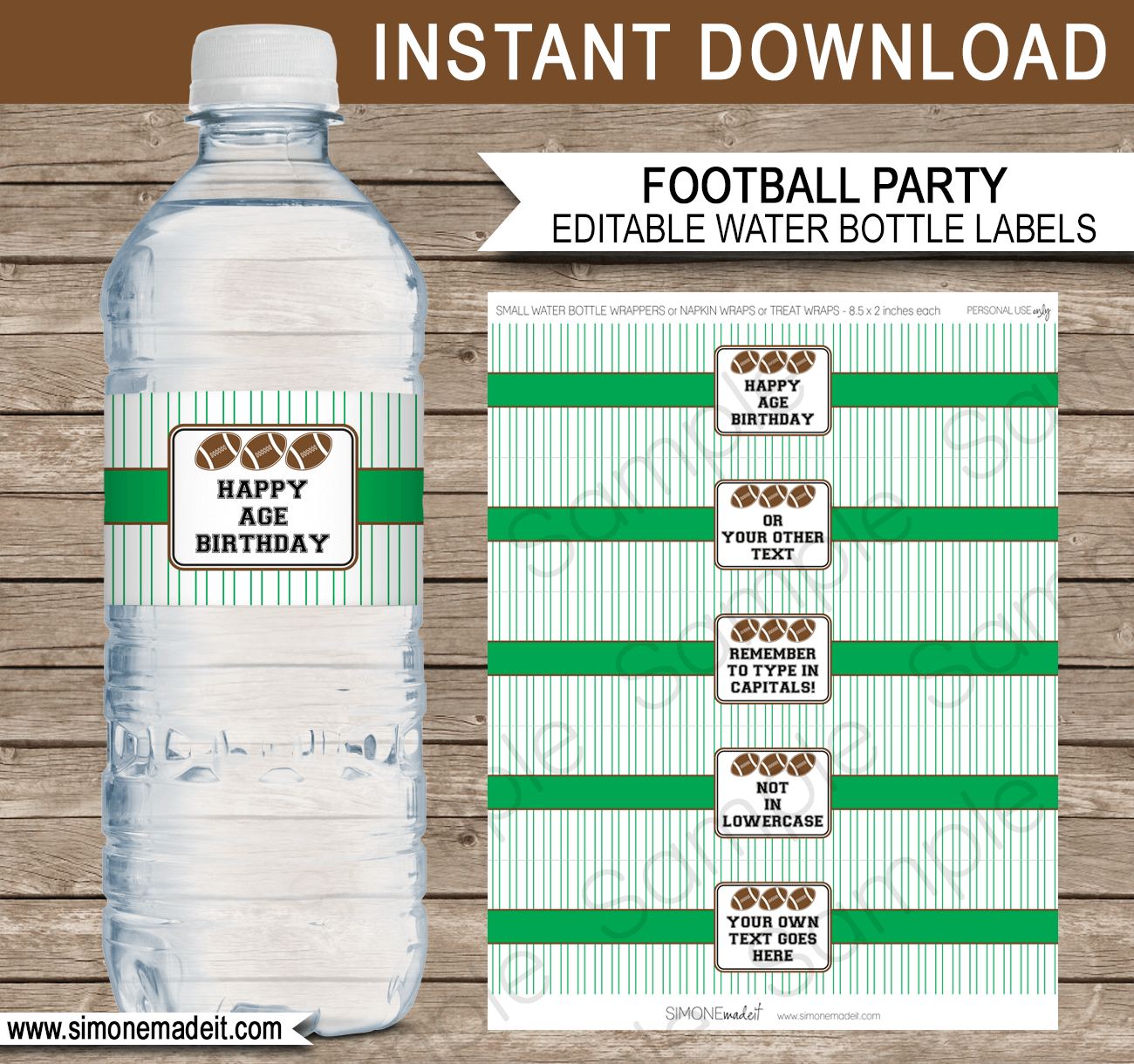 Football Party Water Bottle Labels Template