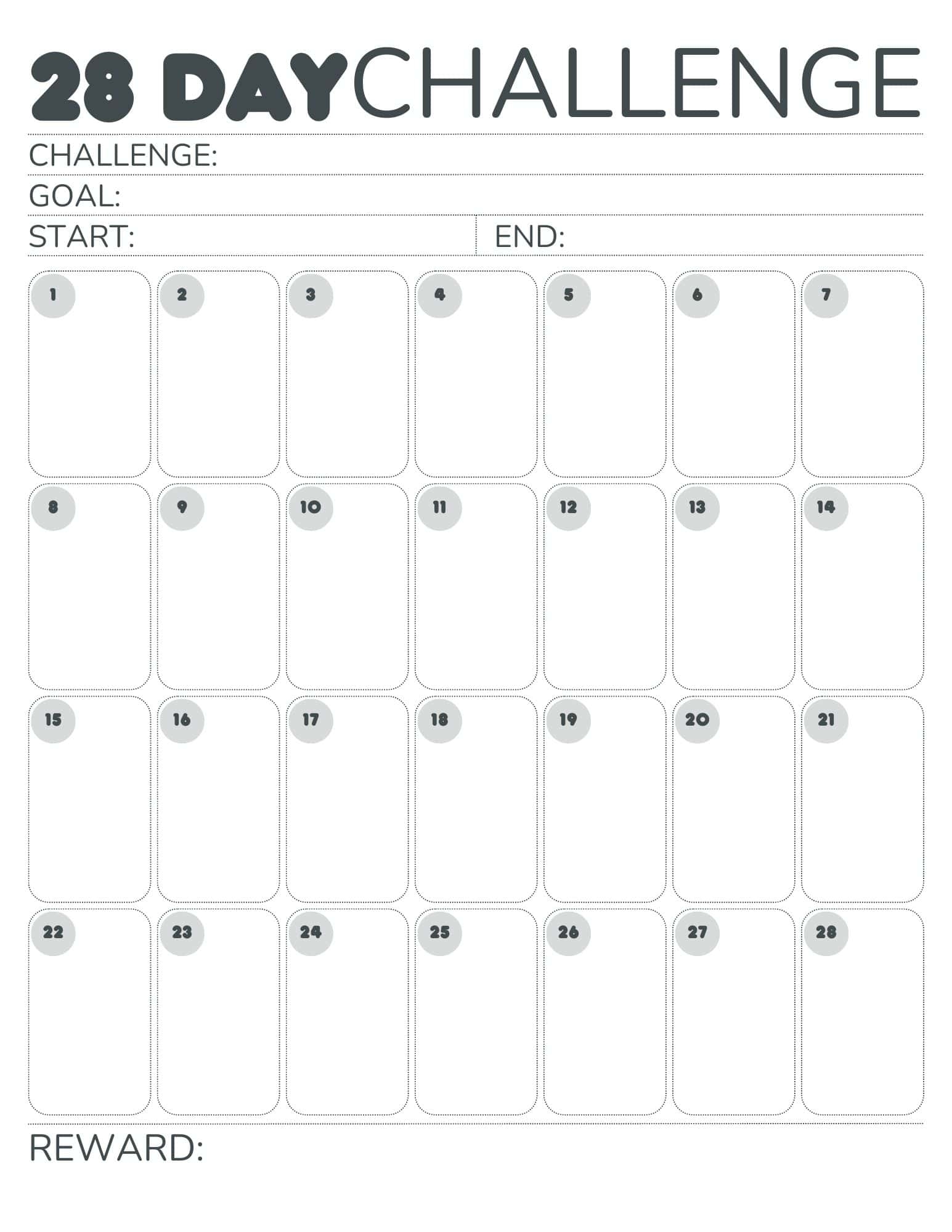 28-Day Challenge Workout Free Printable