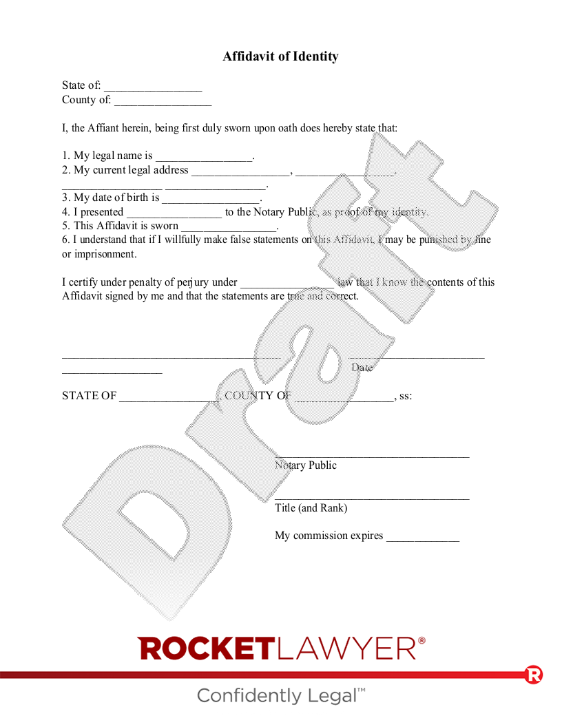 Free Affidavit Of Identity Template U0026 FAQs Rocket Lawyer