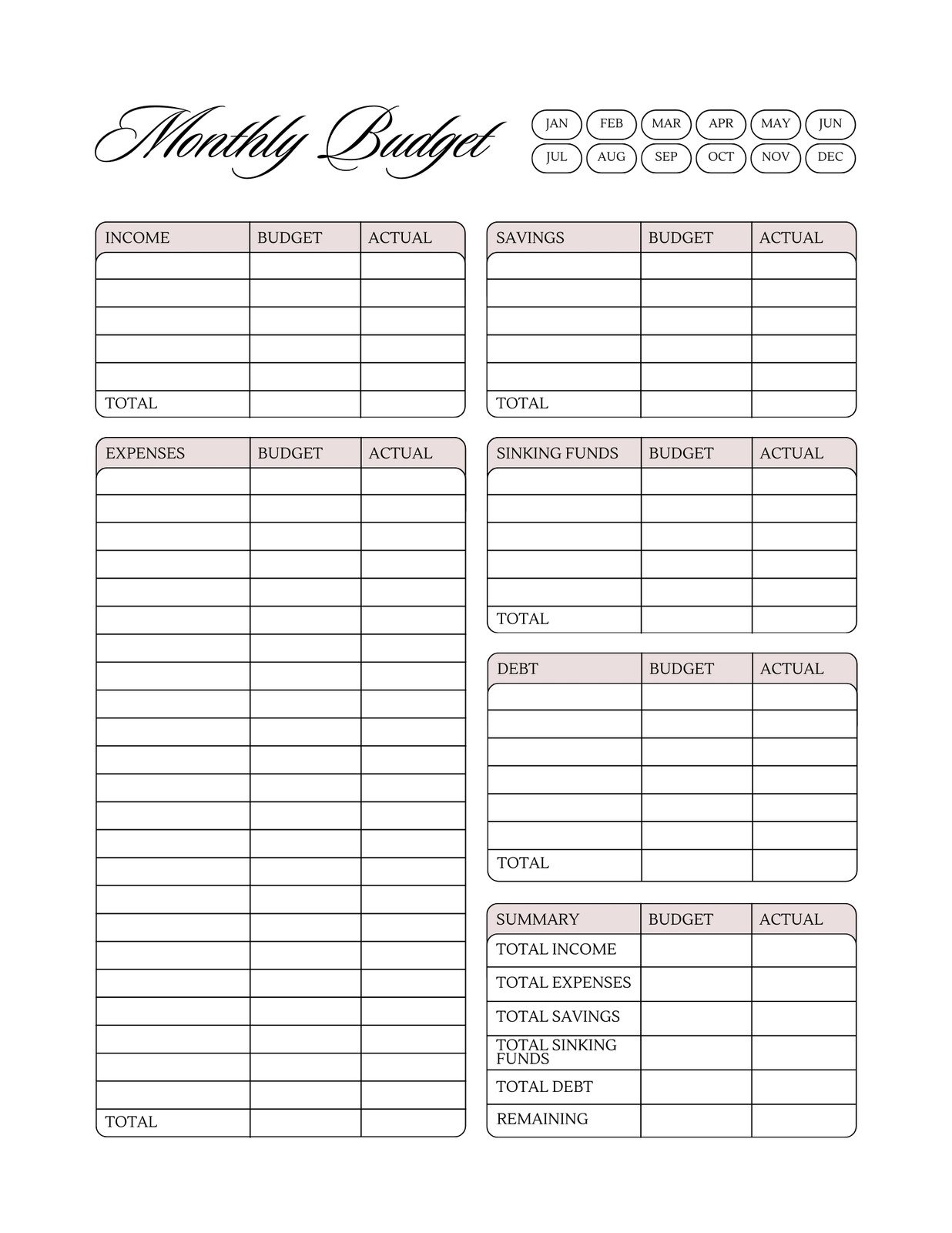 Excel Free Printable Monthly Budget Template
