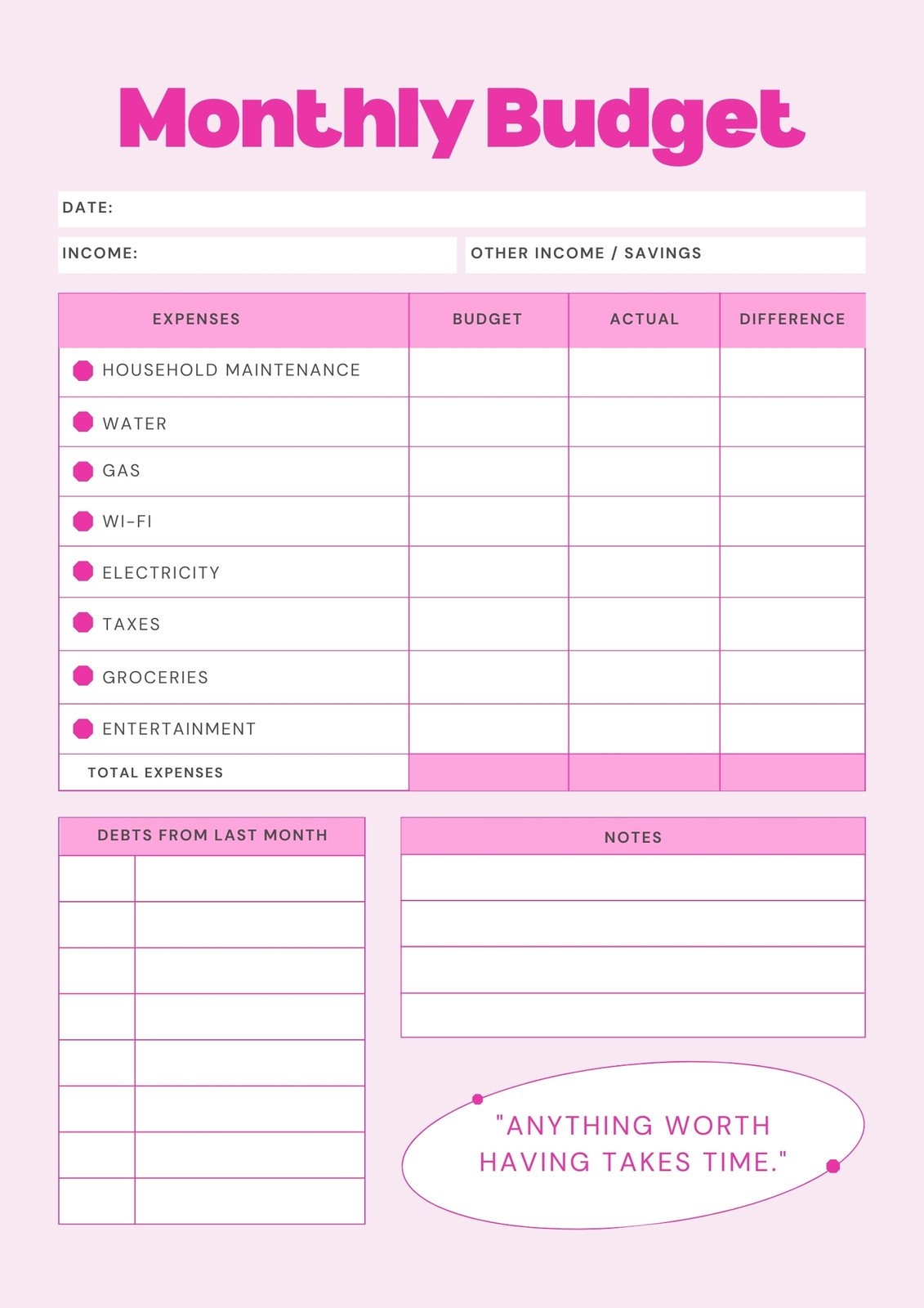 Budget Spreadsheet Template Free Printable