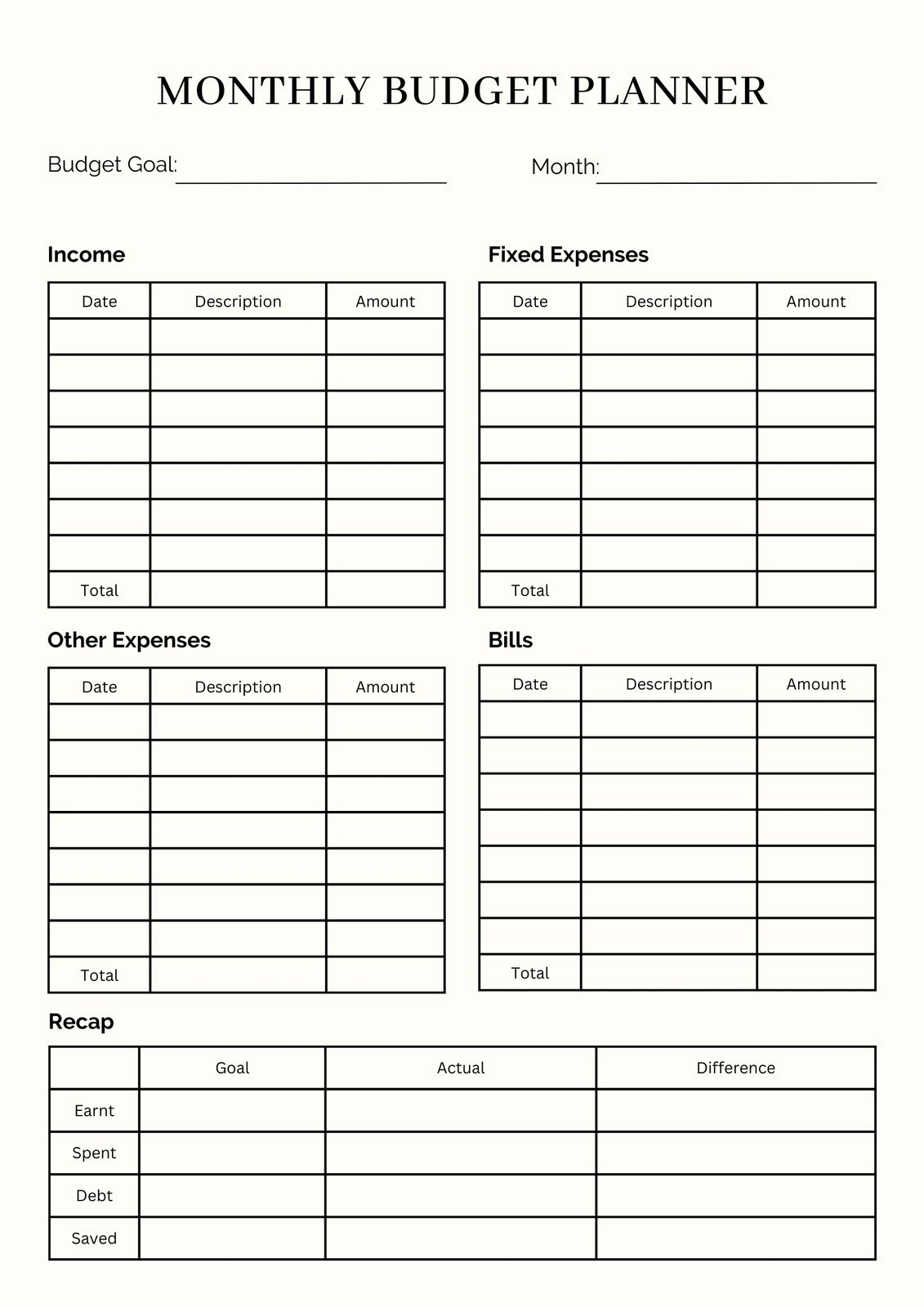 Printable Free Printable Budget Sheet Template