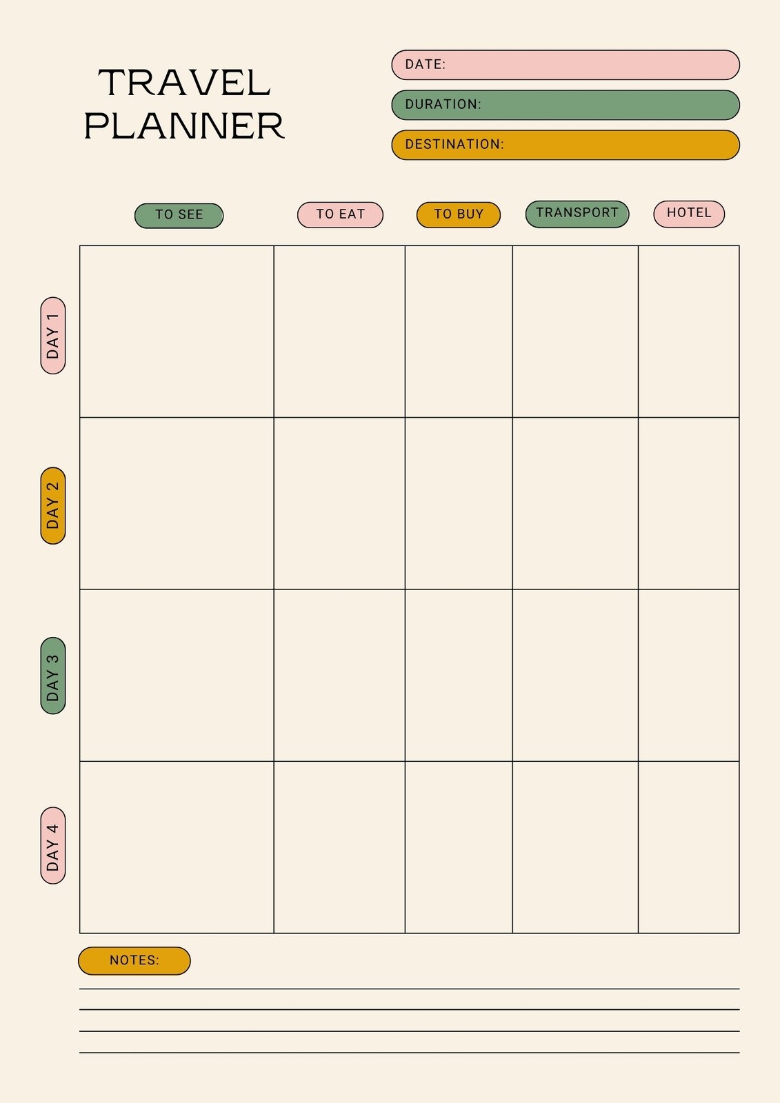 Travel Planner Free Printable Itinerary Template