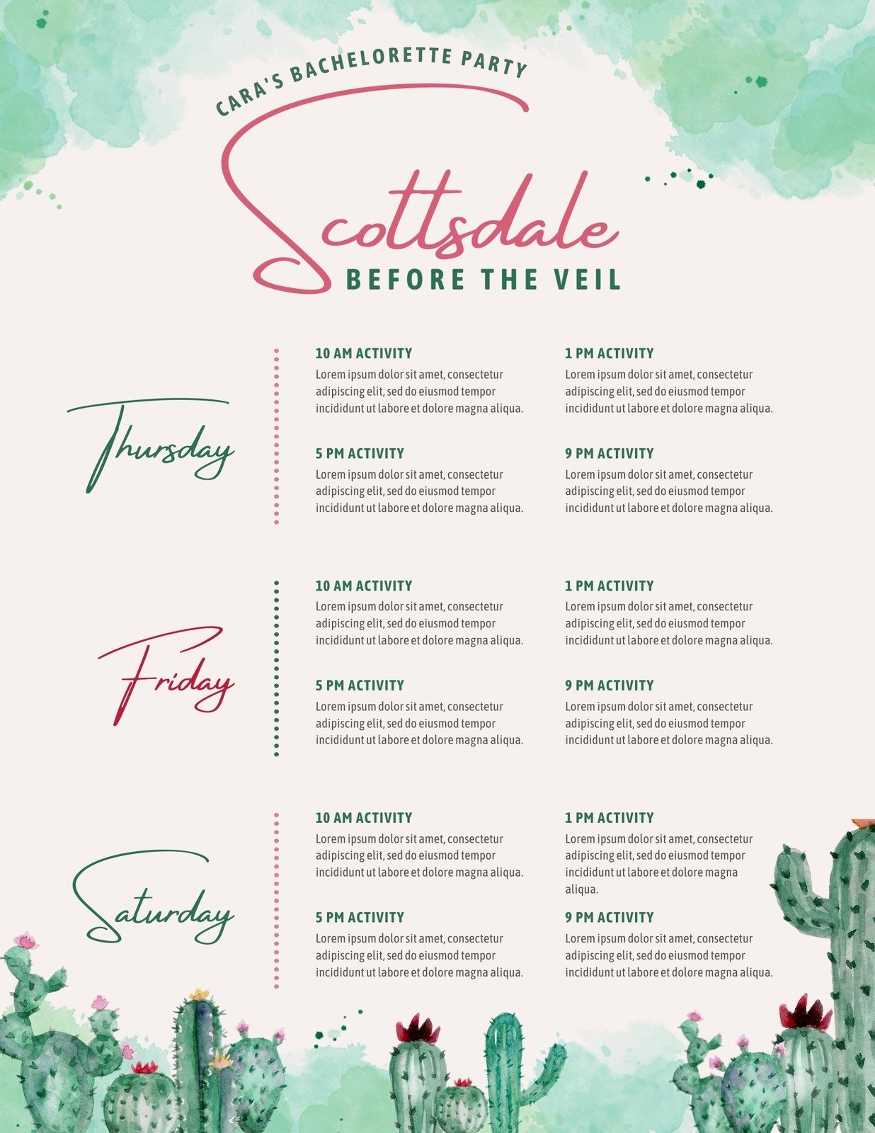 Free Printable Bachelorette Itinerary Template