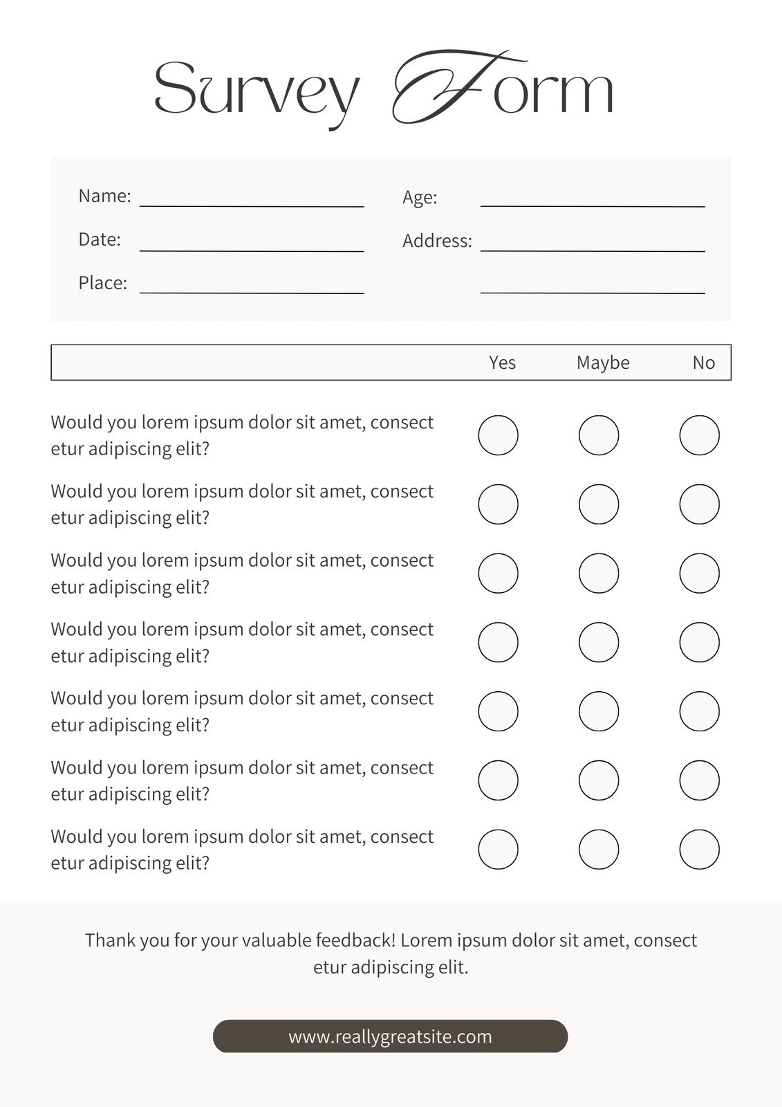 Printable Blank Survey Template