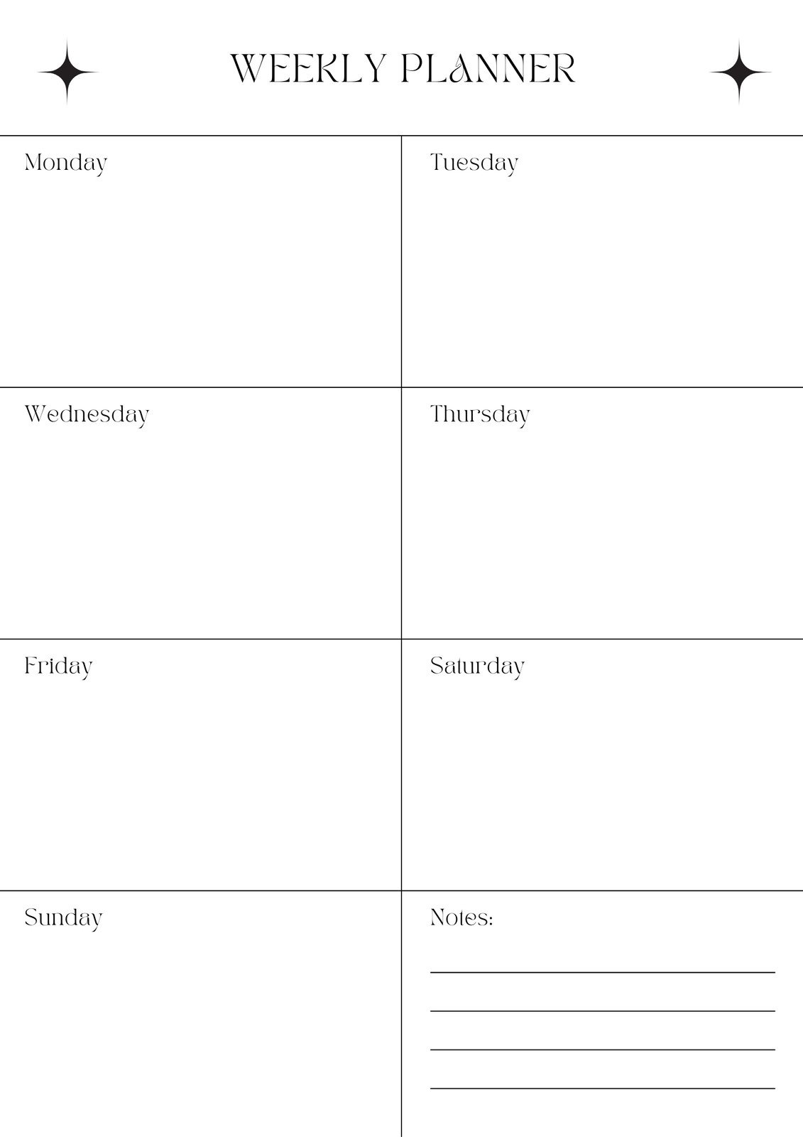 Free Printable Blank Weekly Planner Template