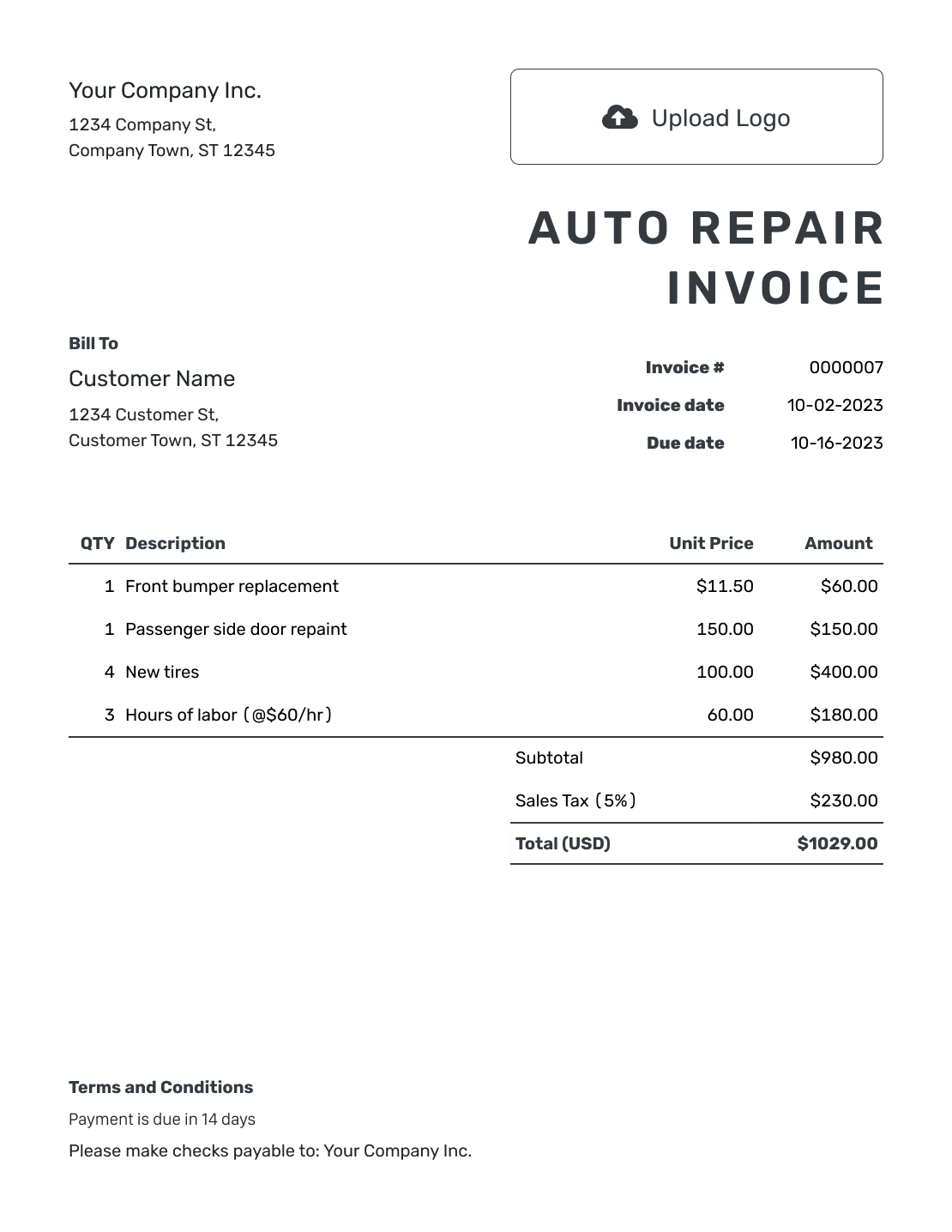 Free Printable Autoshop Templates