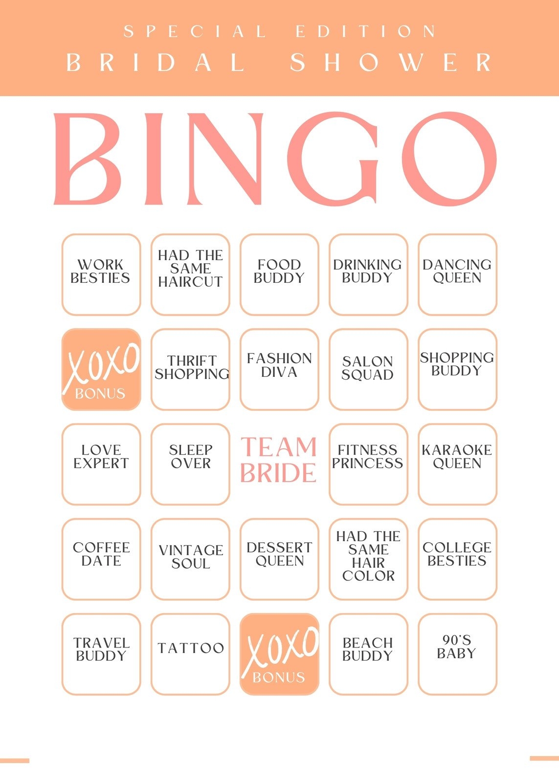 Bingo Card Template Free Printable