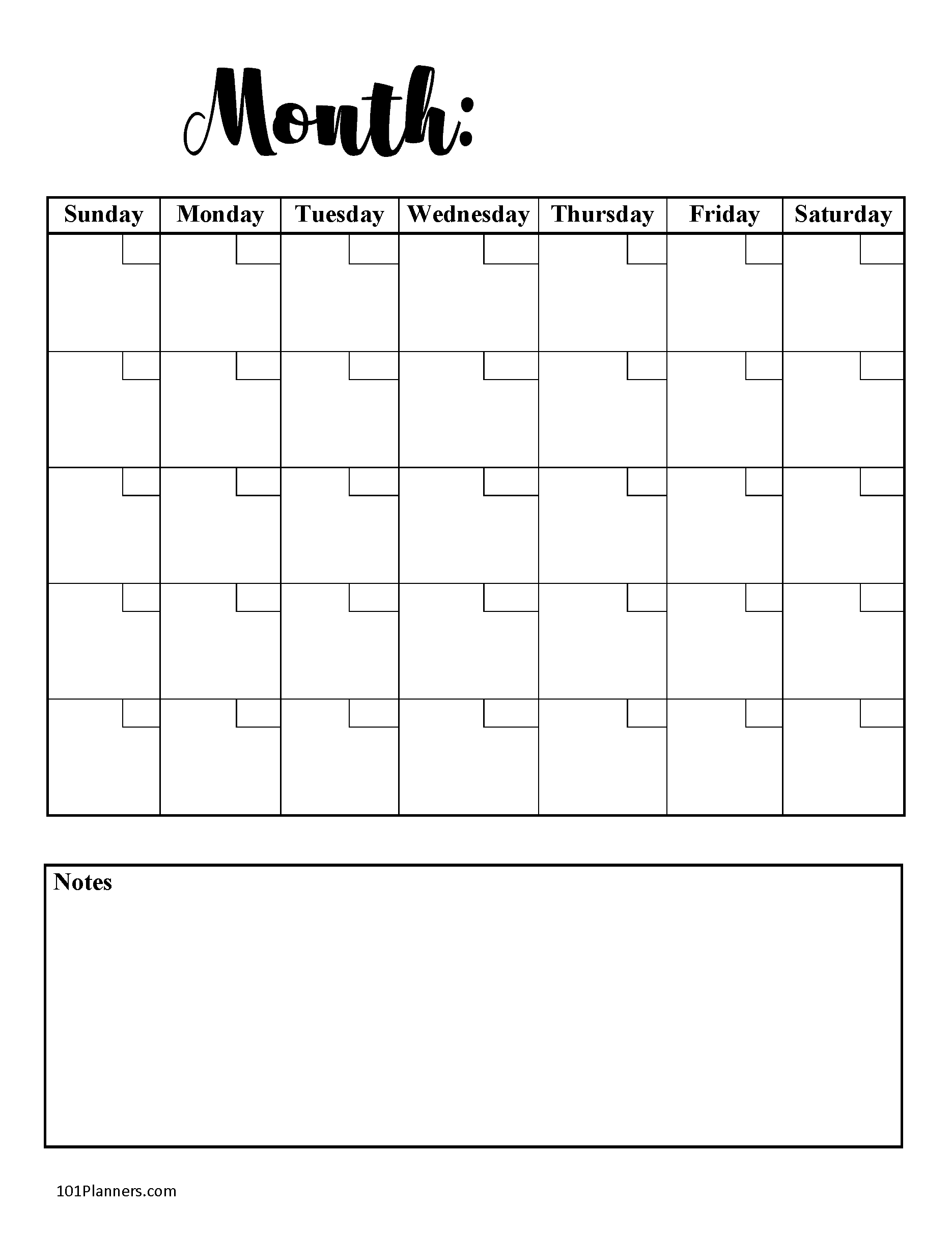 Blank Calendar Template Printables
