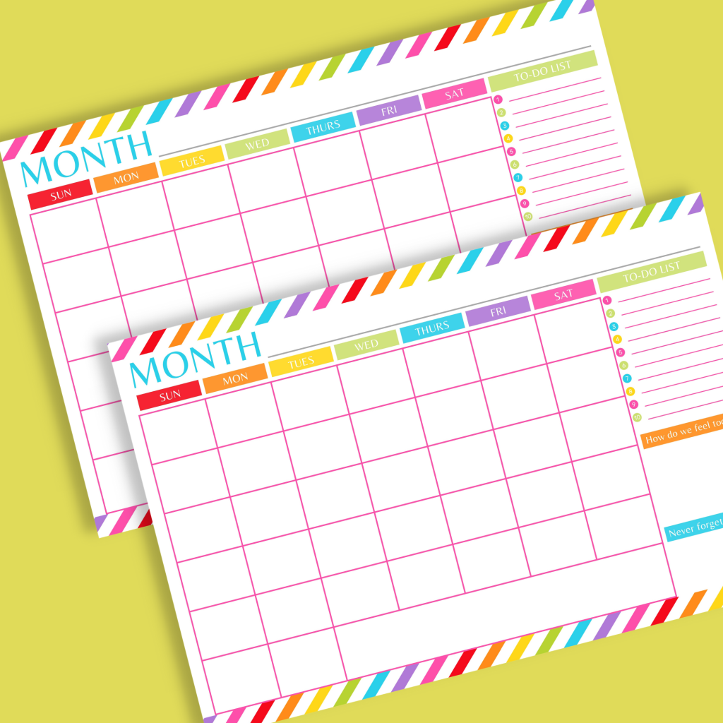 Free Blank Printable Large Monthly Wall Calendar Pretty Party 