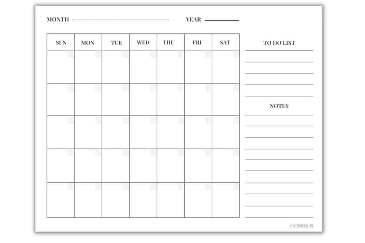 Printable Blank Calendar No Days