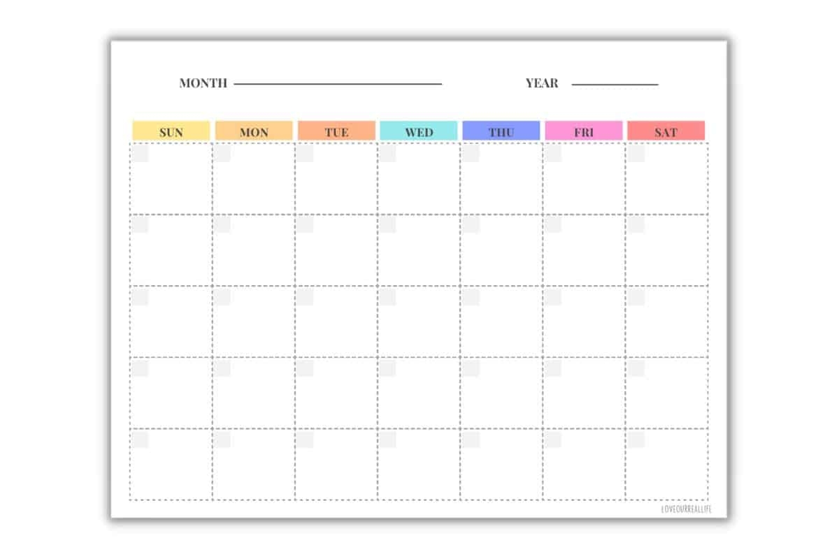 FREE Blank Undated Monthly Calendar Printable Template Love Our 