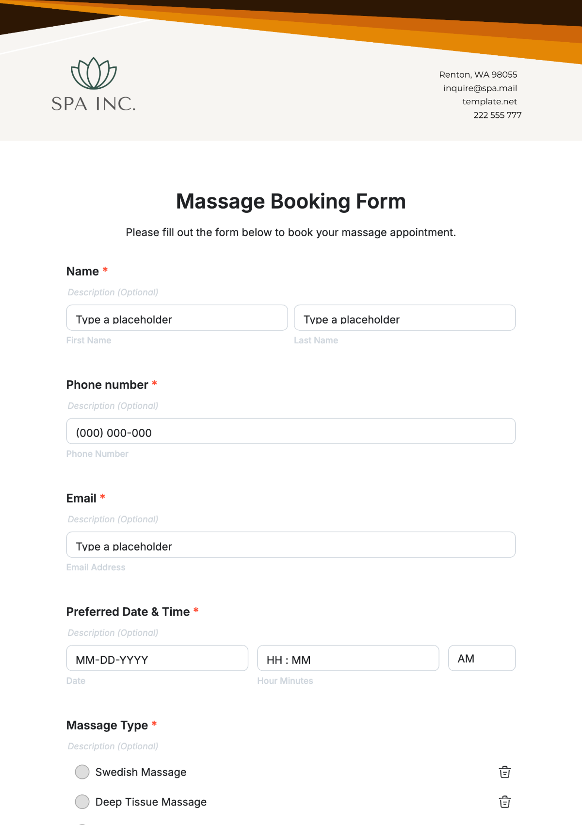 Free Printable Session Booking Templates