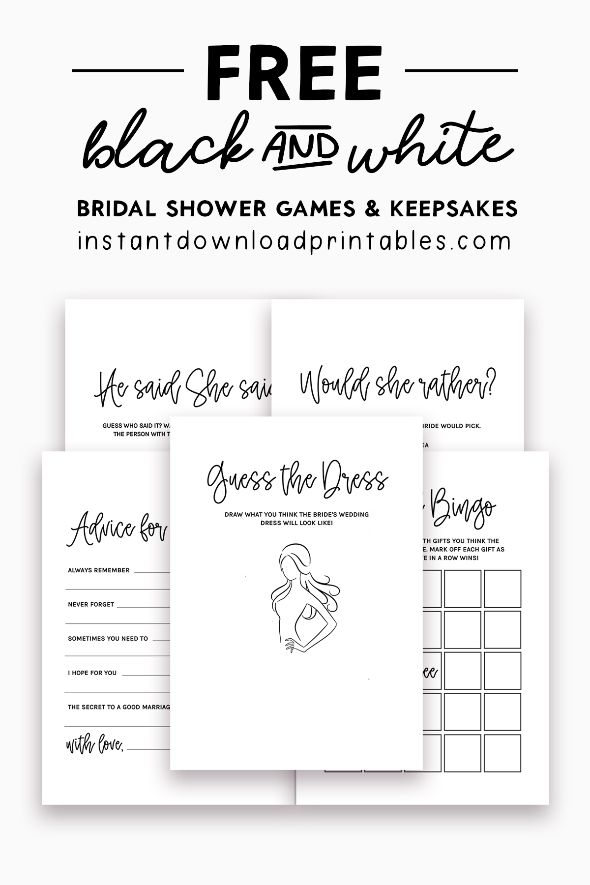 Free Bridal Shower Games And Keepsakes Printables Black And Free Bridal Shower Games And Keepsakes Printables Black And