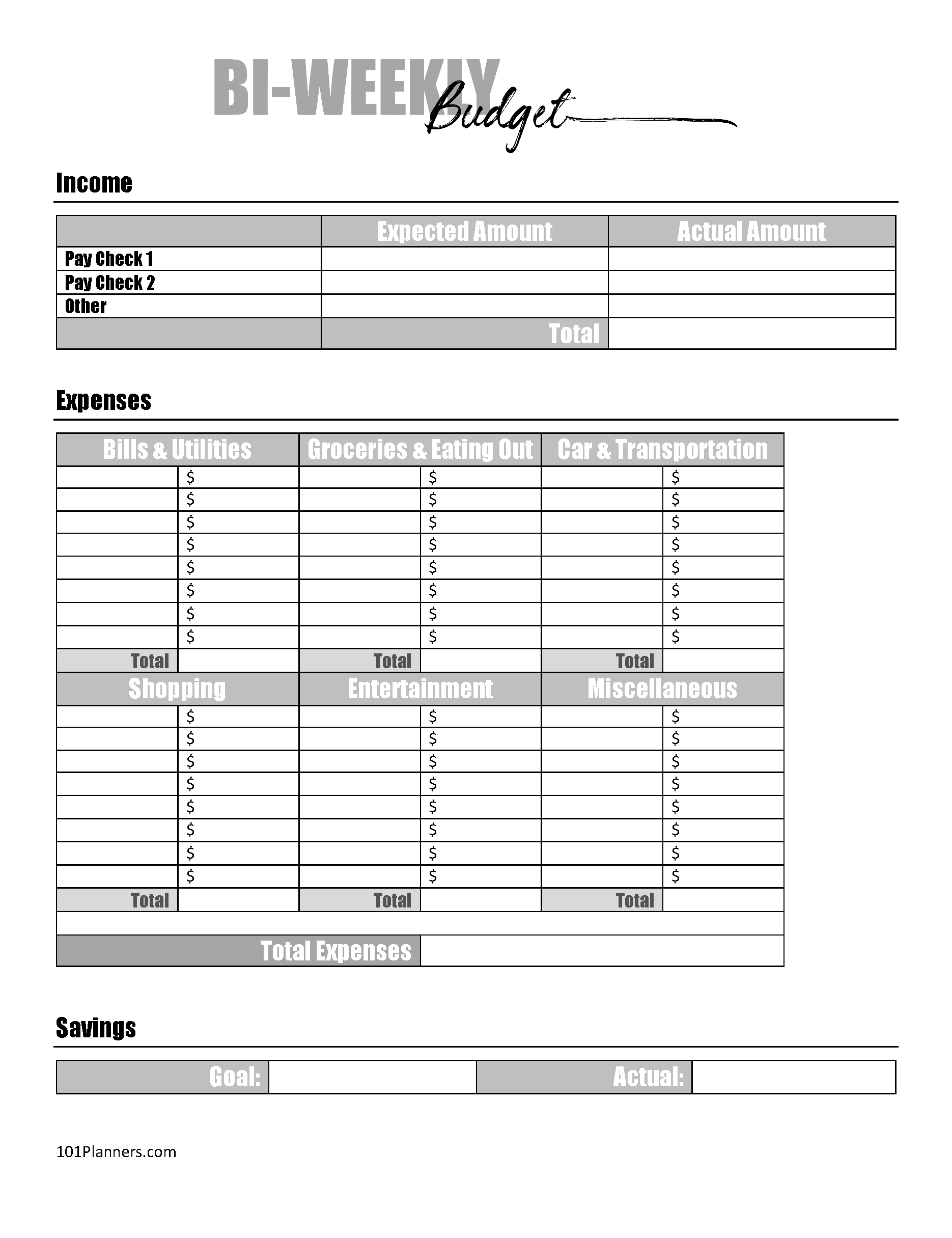 Printable Free Printable Budget Sheet Template