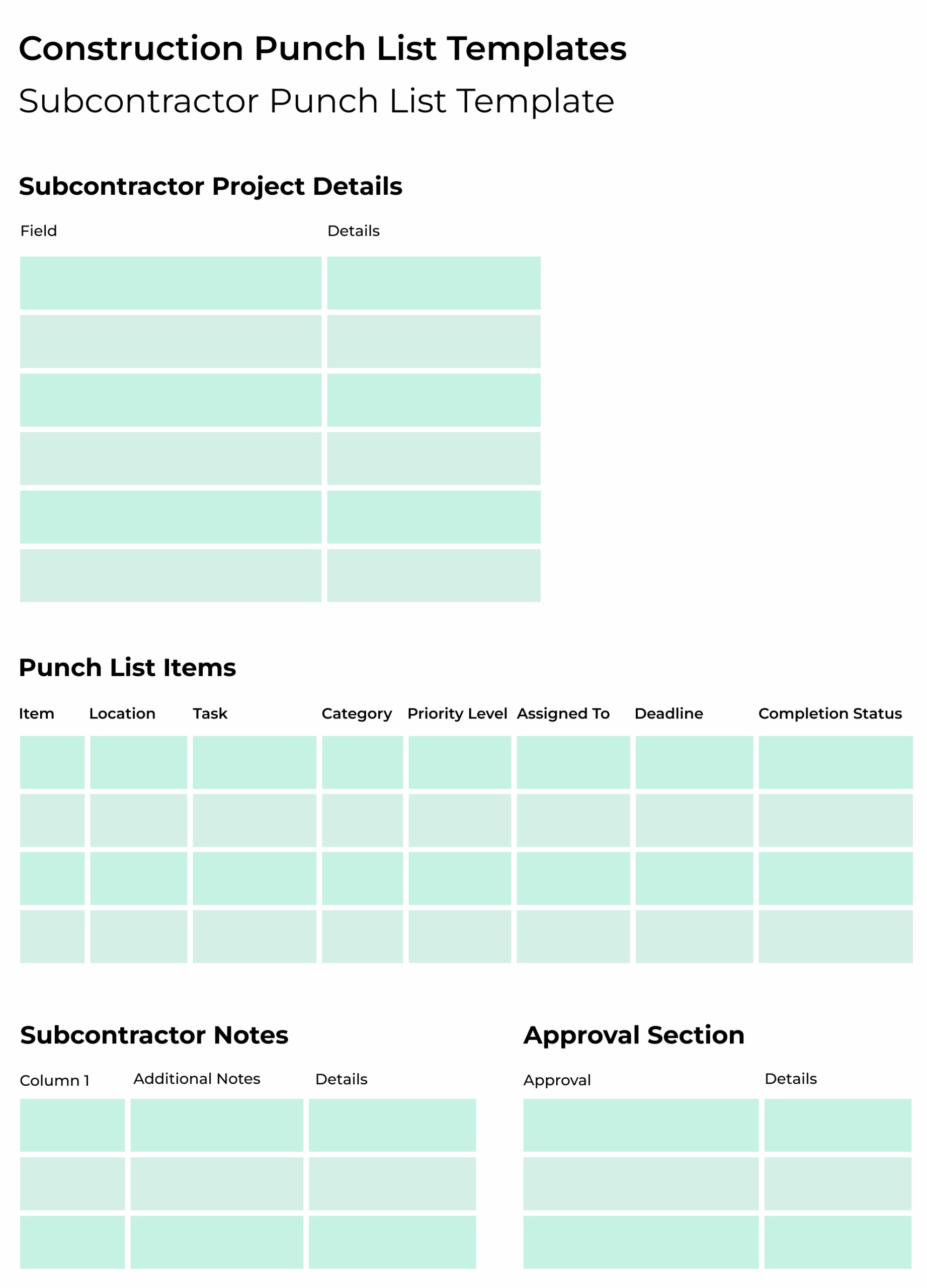 Free Construction Punch List Template For Excel