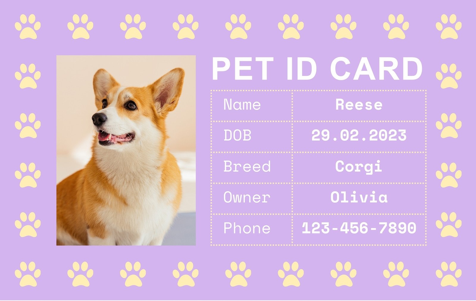 Free Custom Printable Dog ID Card Templates Canva