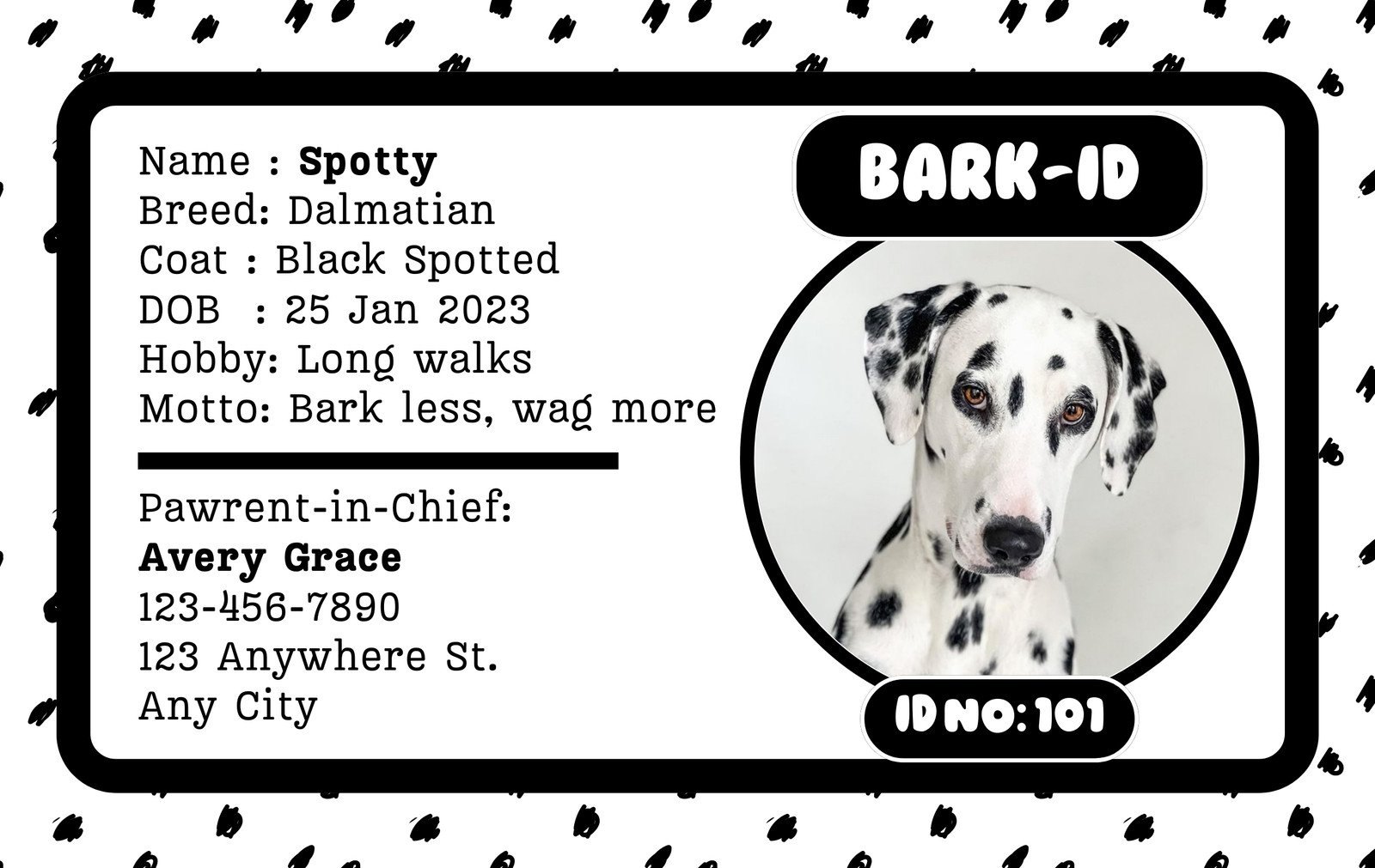 Free Custom Printable Dog ID Card Templates Canva