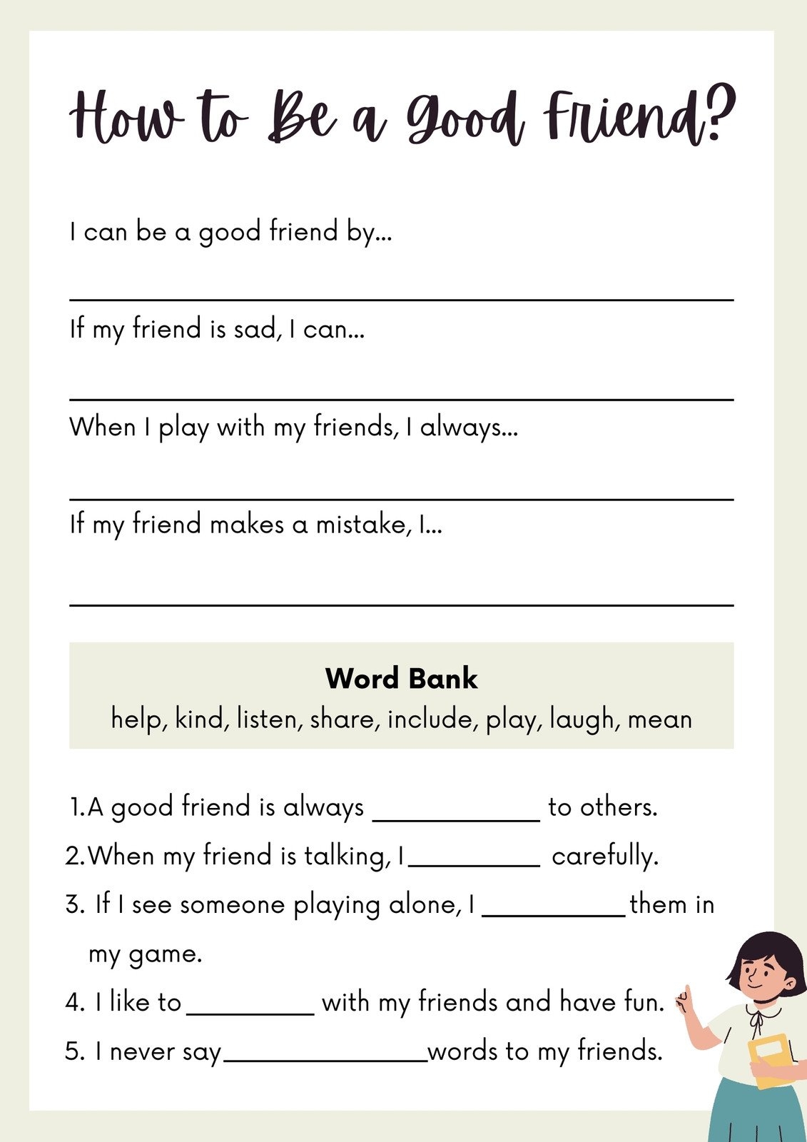 Free Printable Friendship Worksheets Pdf