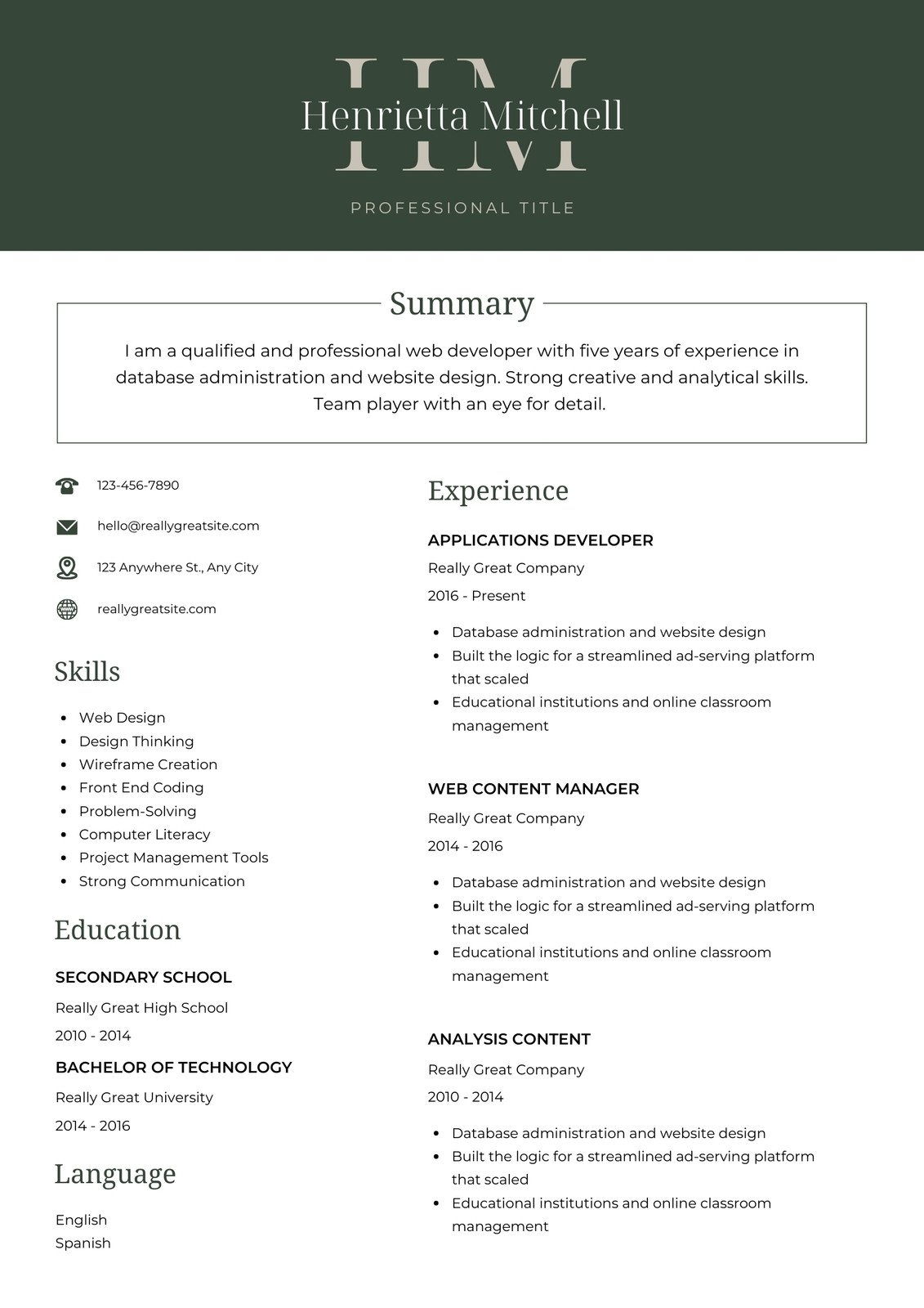 Free Printable Student Resume Templates