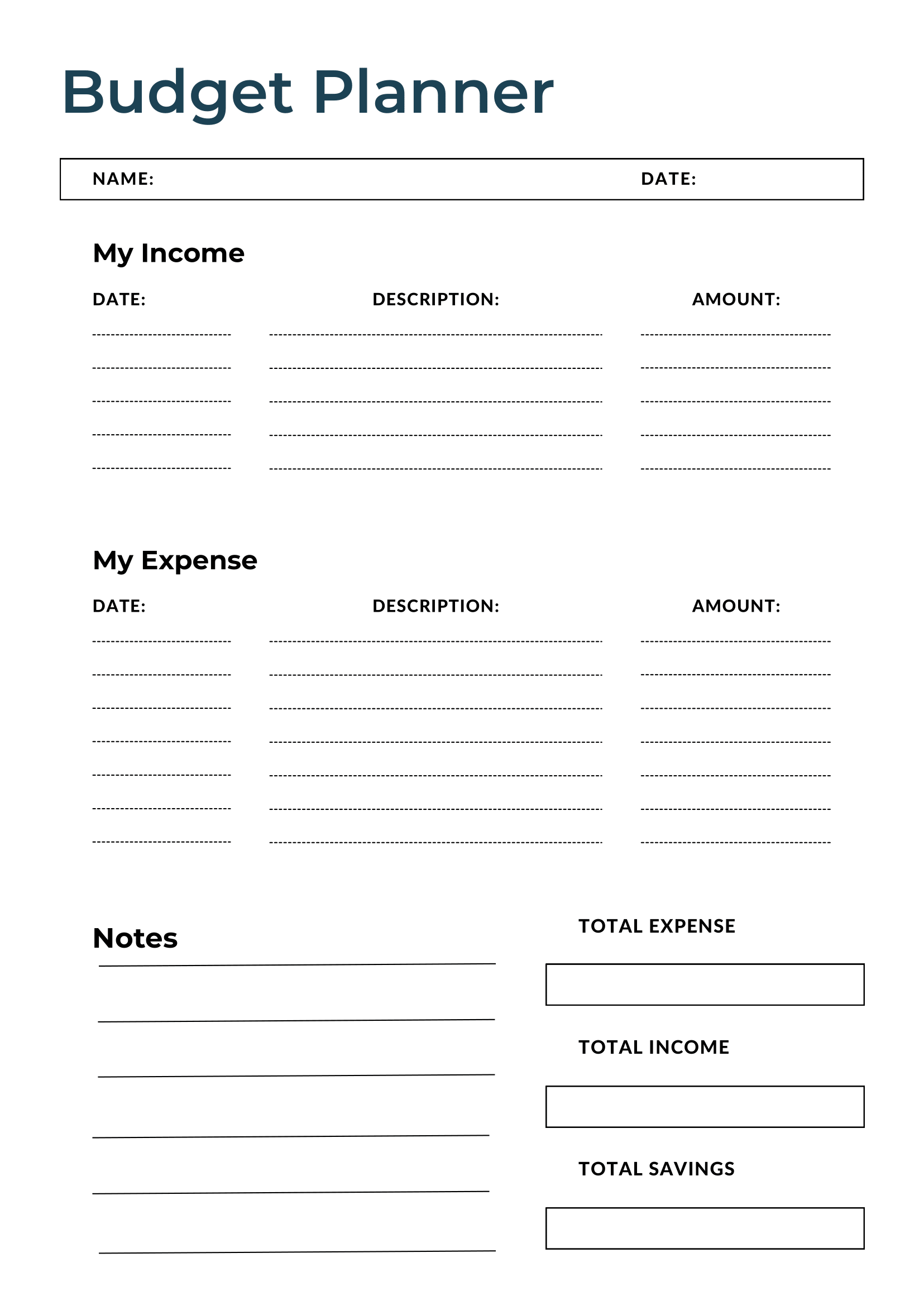 Free Printable Budge Template