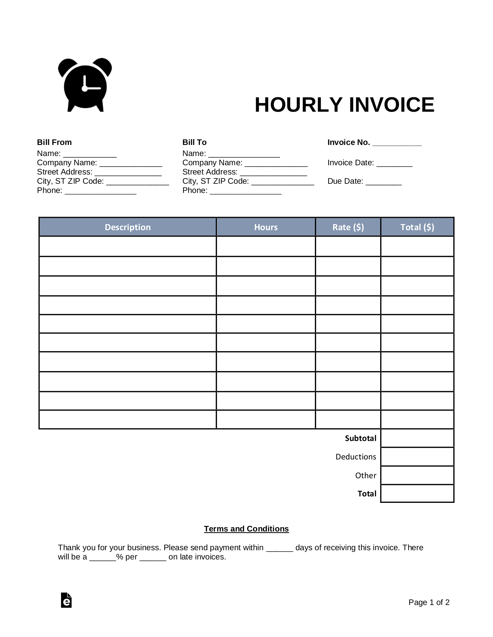Free Printable Hourly Invoice Template