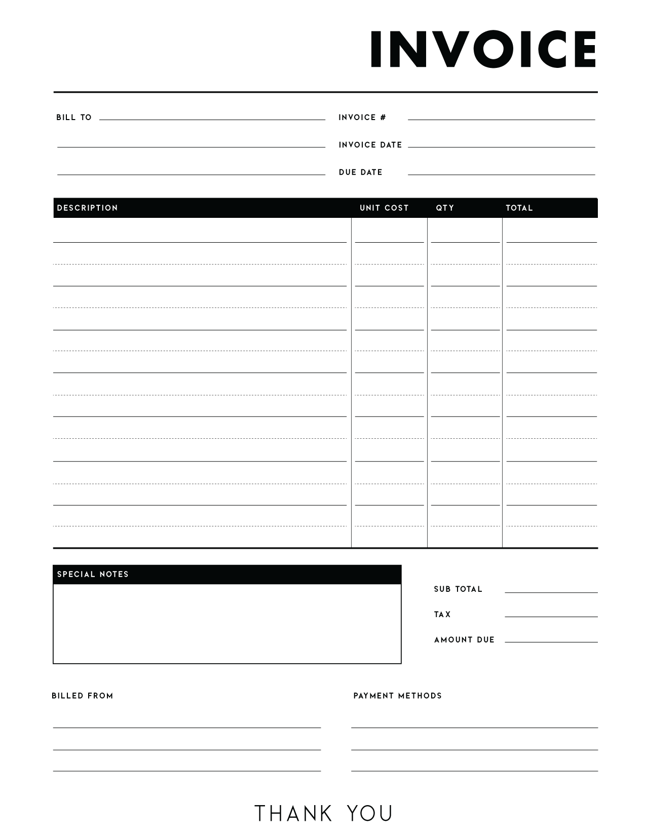 Blank Invoice Template Printable