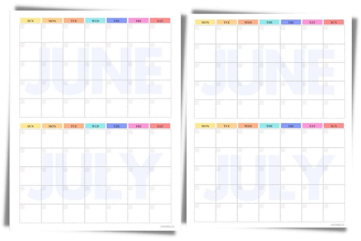 July Blank Calendar Printable