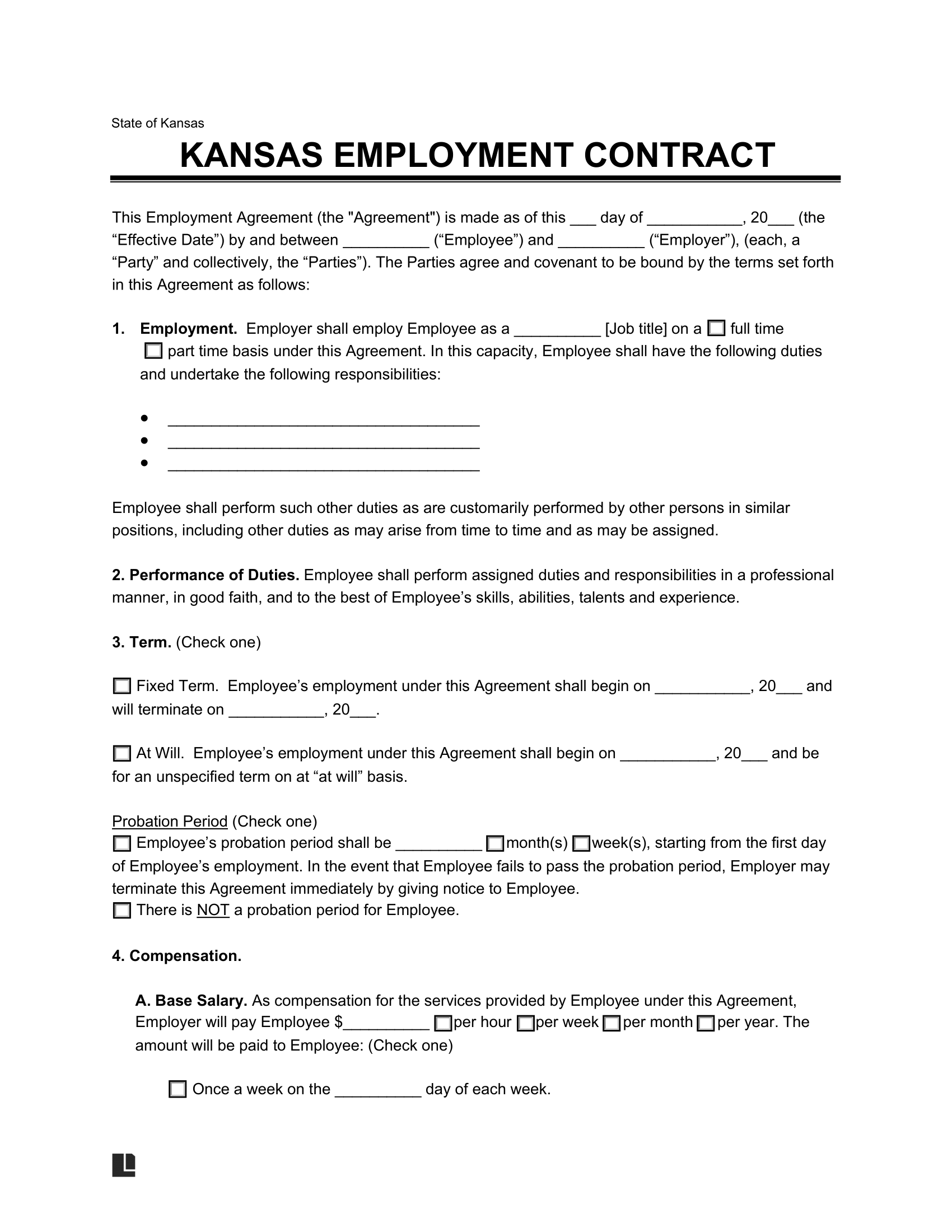 Free Kansas Employment Contract Templates PDF U0026 Word
