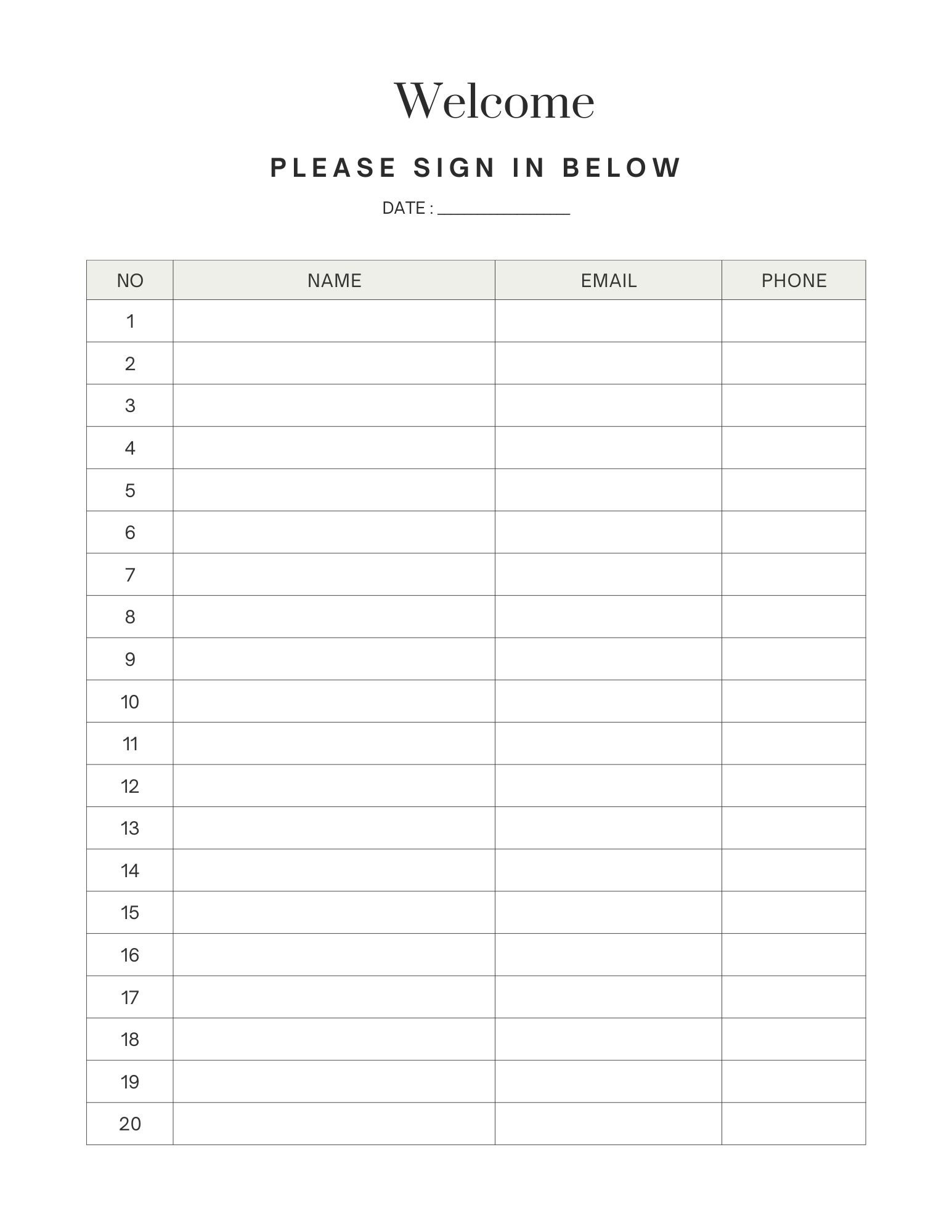 Sign In Sheet Printable Pdf Free