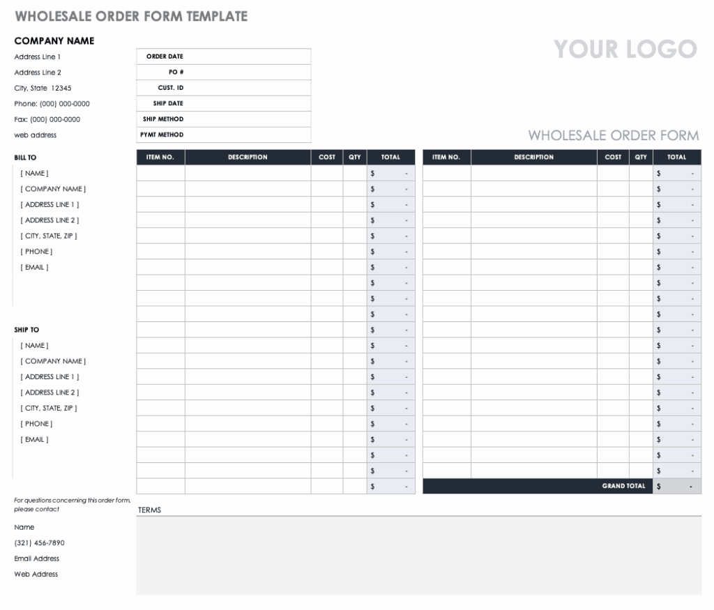 Free Printable Order Form Template Excel - Template Free Printable
