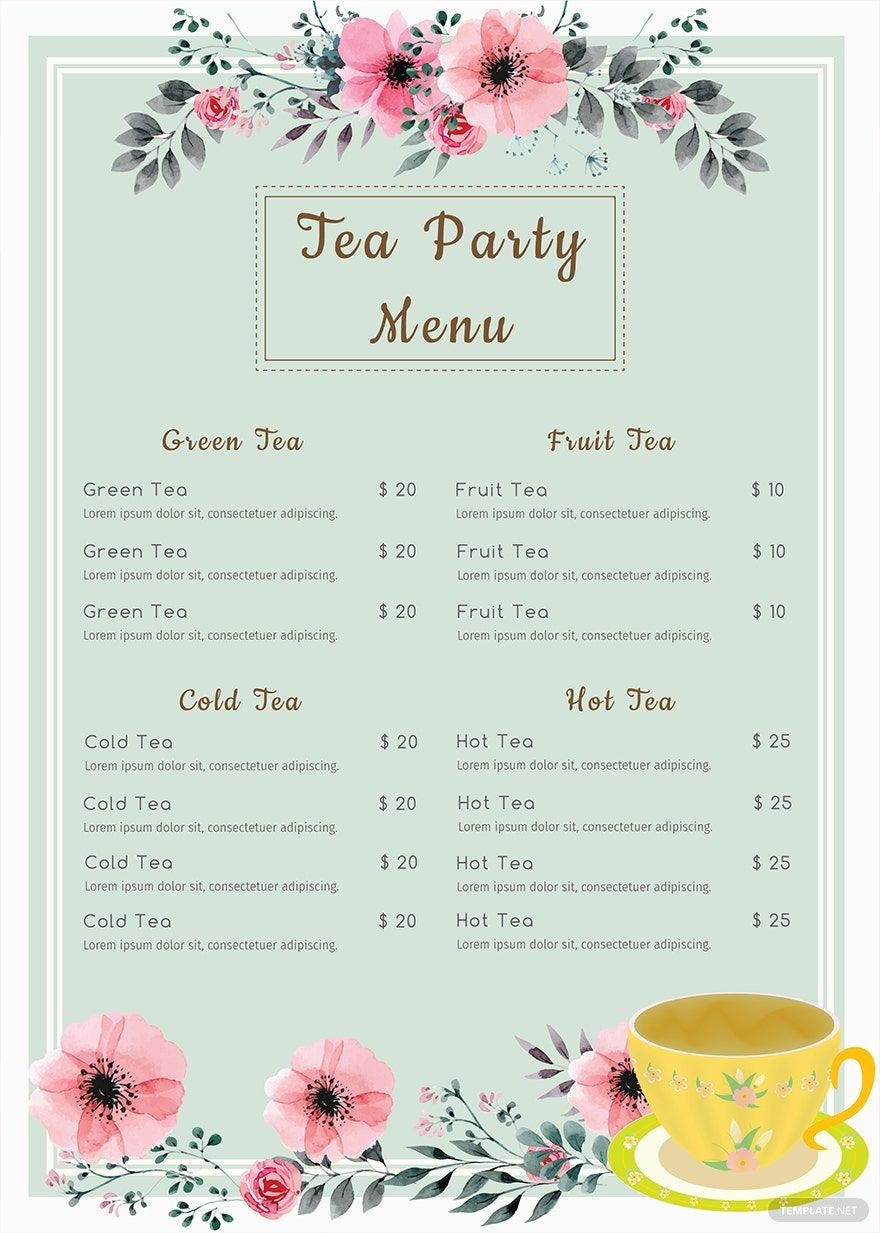 Free Printable Party Menu Template