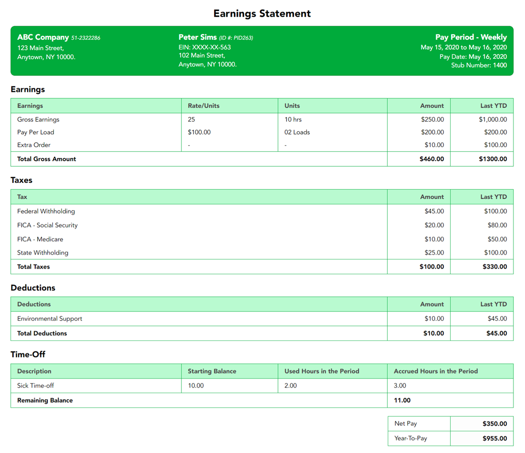 Free Pay Stub Templates Sample Paystubs Online 123PayStubs